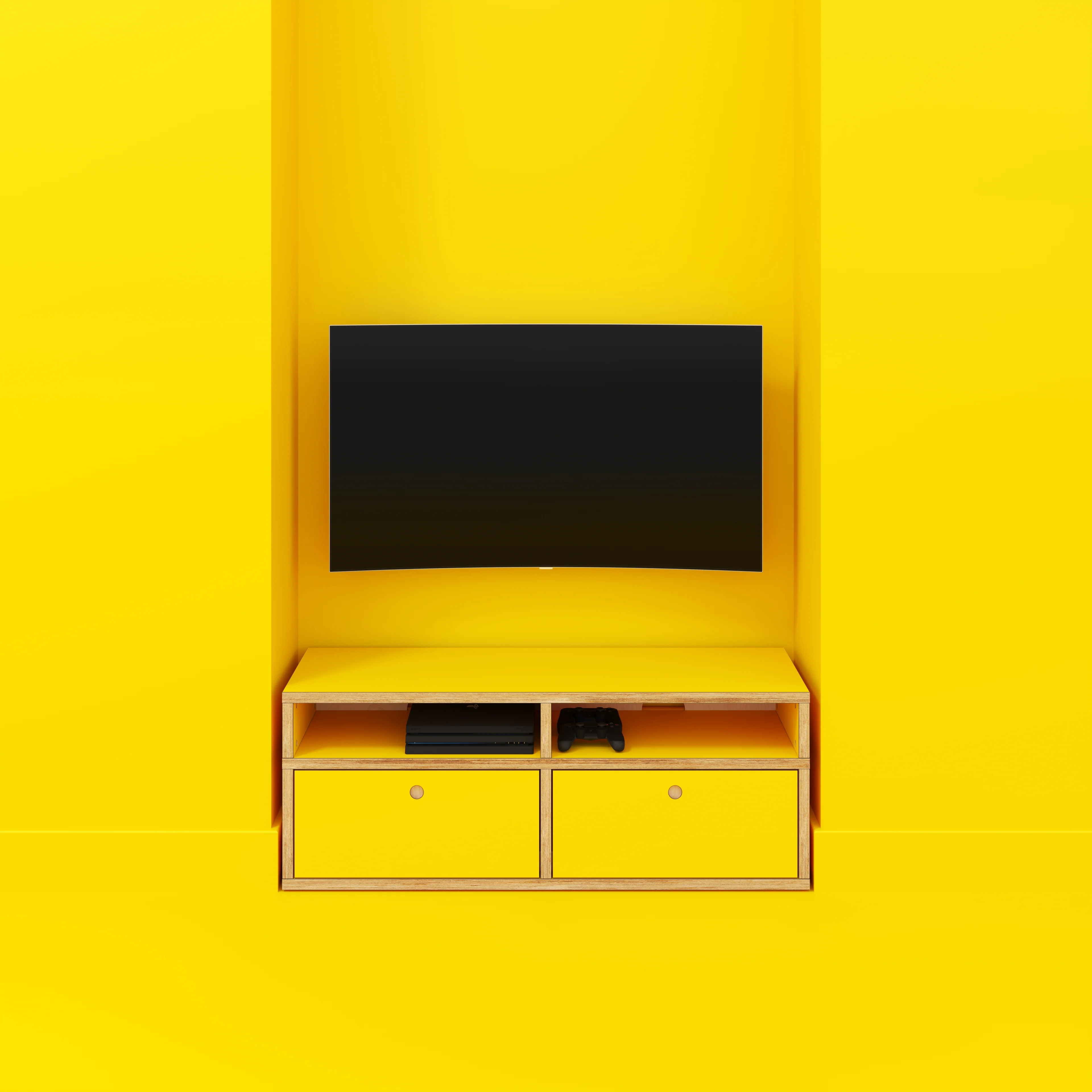 Plywood TV Entertainment Unit - Type 2 - Formica Chrome Yellow - 1200(w) x 400(d) x 450(h) - Image 2