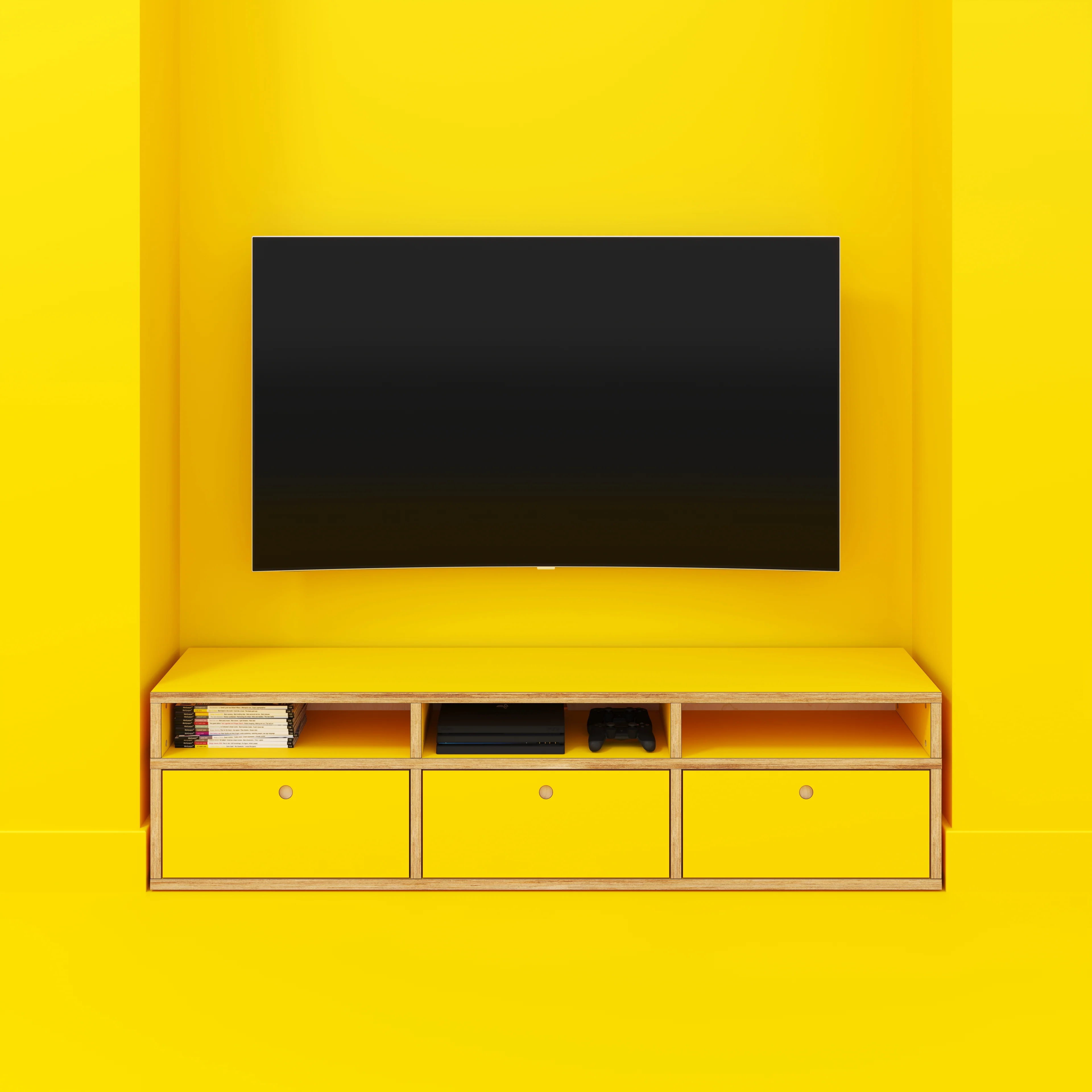 Plywood TV Entertainment Unit - Type 2 - Formica Chrome Yellow - 1800(w) x 400(d) x 450(h) - Image 2