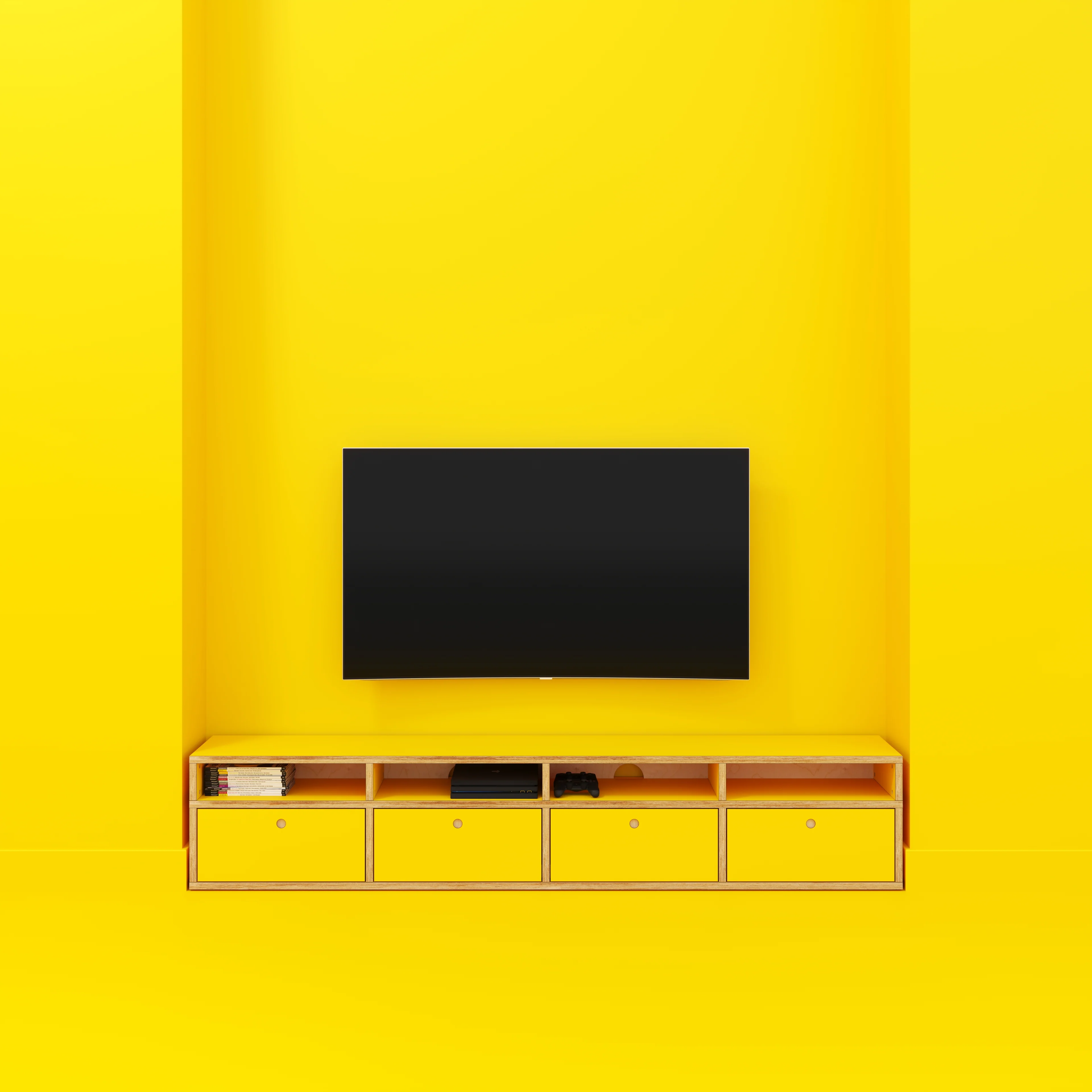 Plywood TV Entertainment Unit - Type 2 - Formica Chrome Yellow - 2400(w) x 400(d) x 450(h) - Image 2