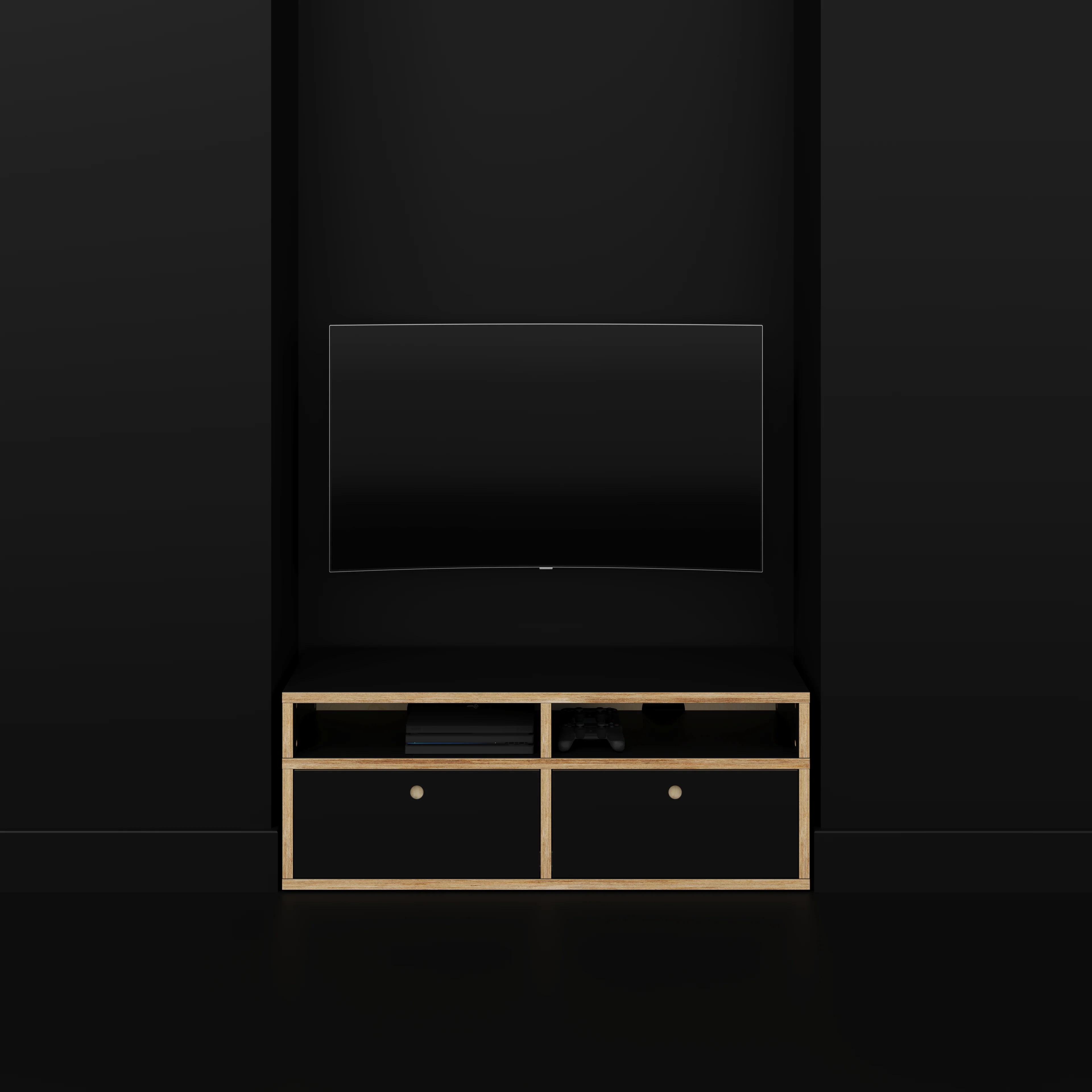 Plywood TV Entertainment Unit - Type 2 - Formica Diamond Black - 1200(w) x 400(d) x 450(h) - Image 2