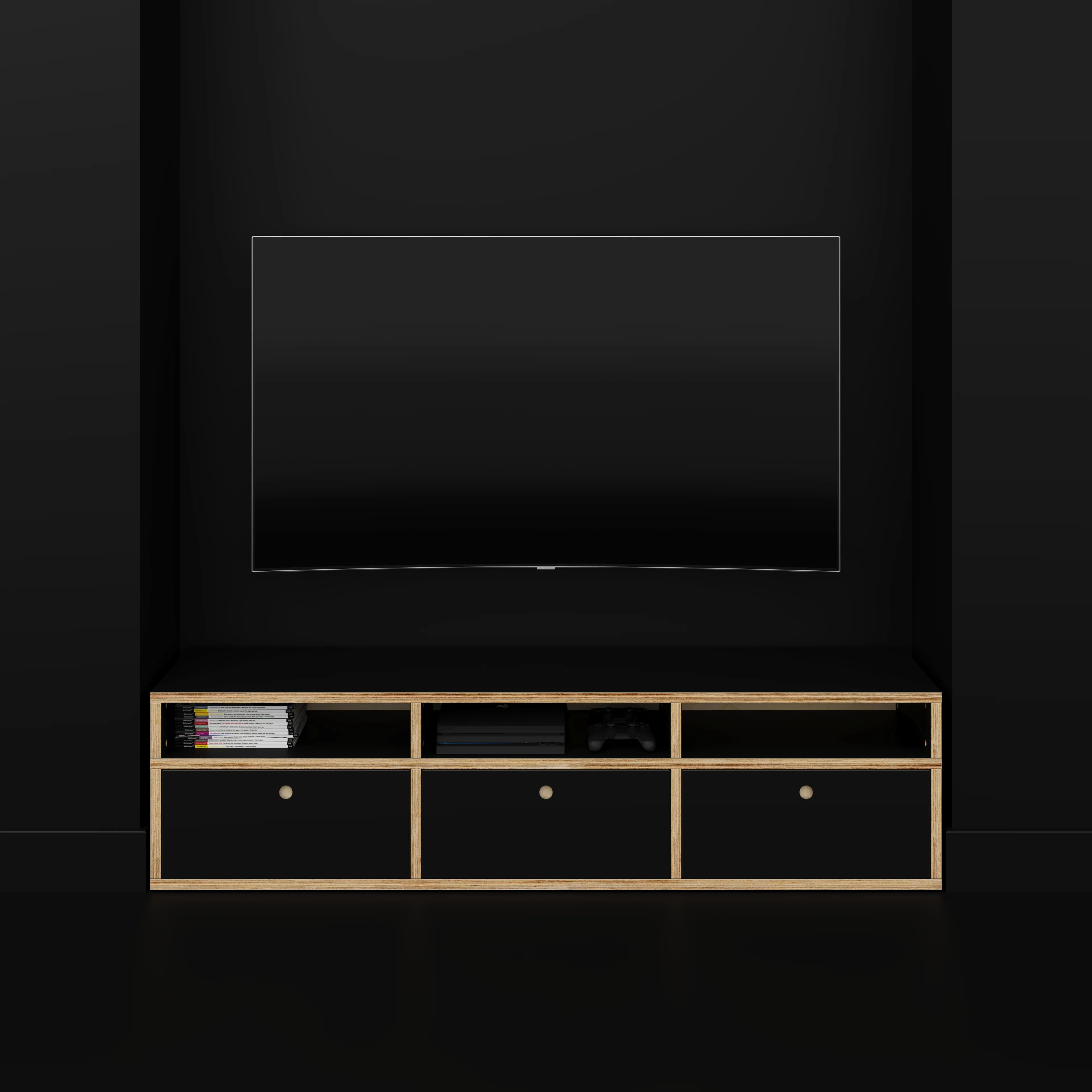 Plywood TV Entertainment Unit - Type 2 - Formica Diamond Black - 1800(w) x 400(d) x 450(h) - Image 2