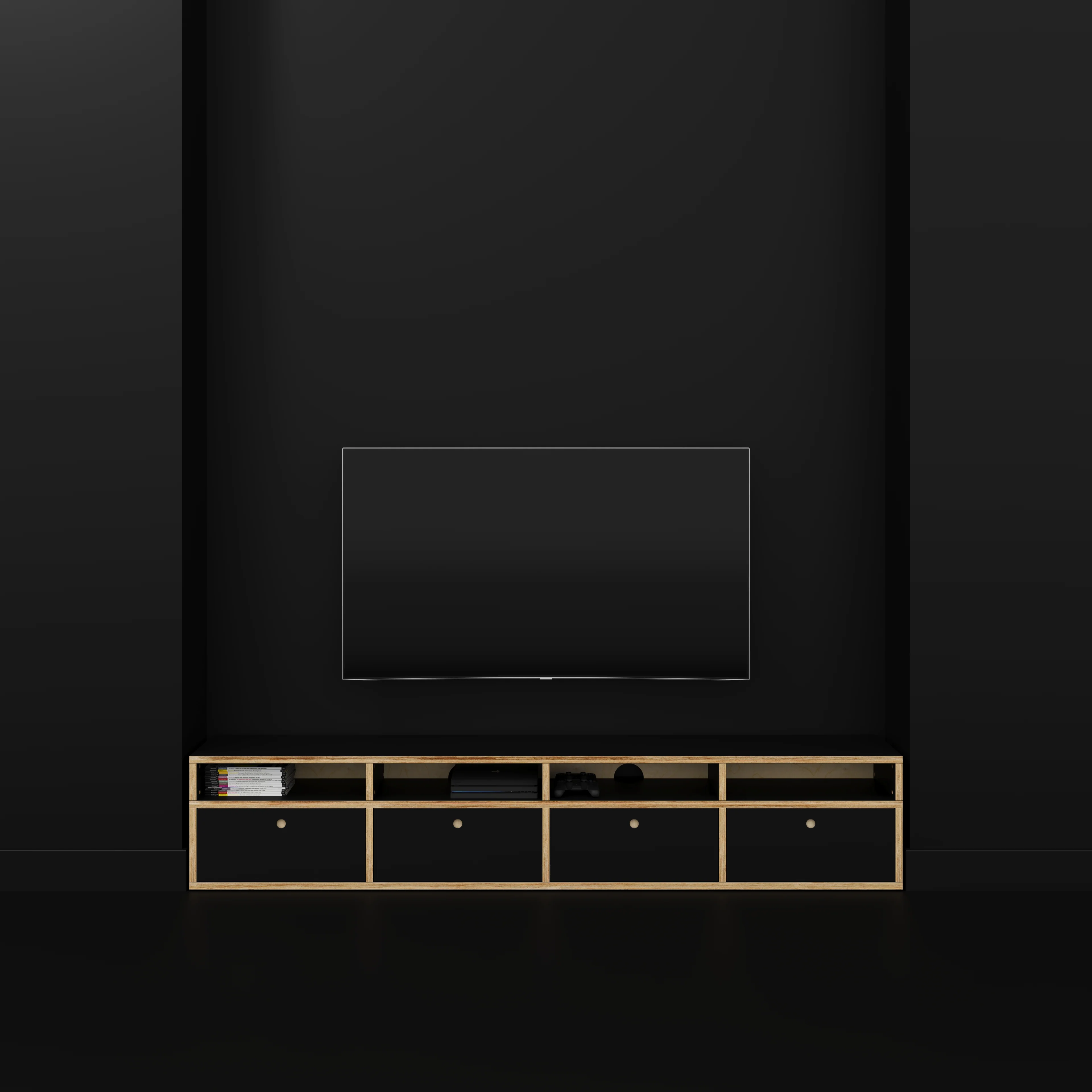 Plywood TV Entertainment Unit - Type 2 - Formica Diamond Black - 2400(w) x 400(d) x 450(h) - Image 2