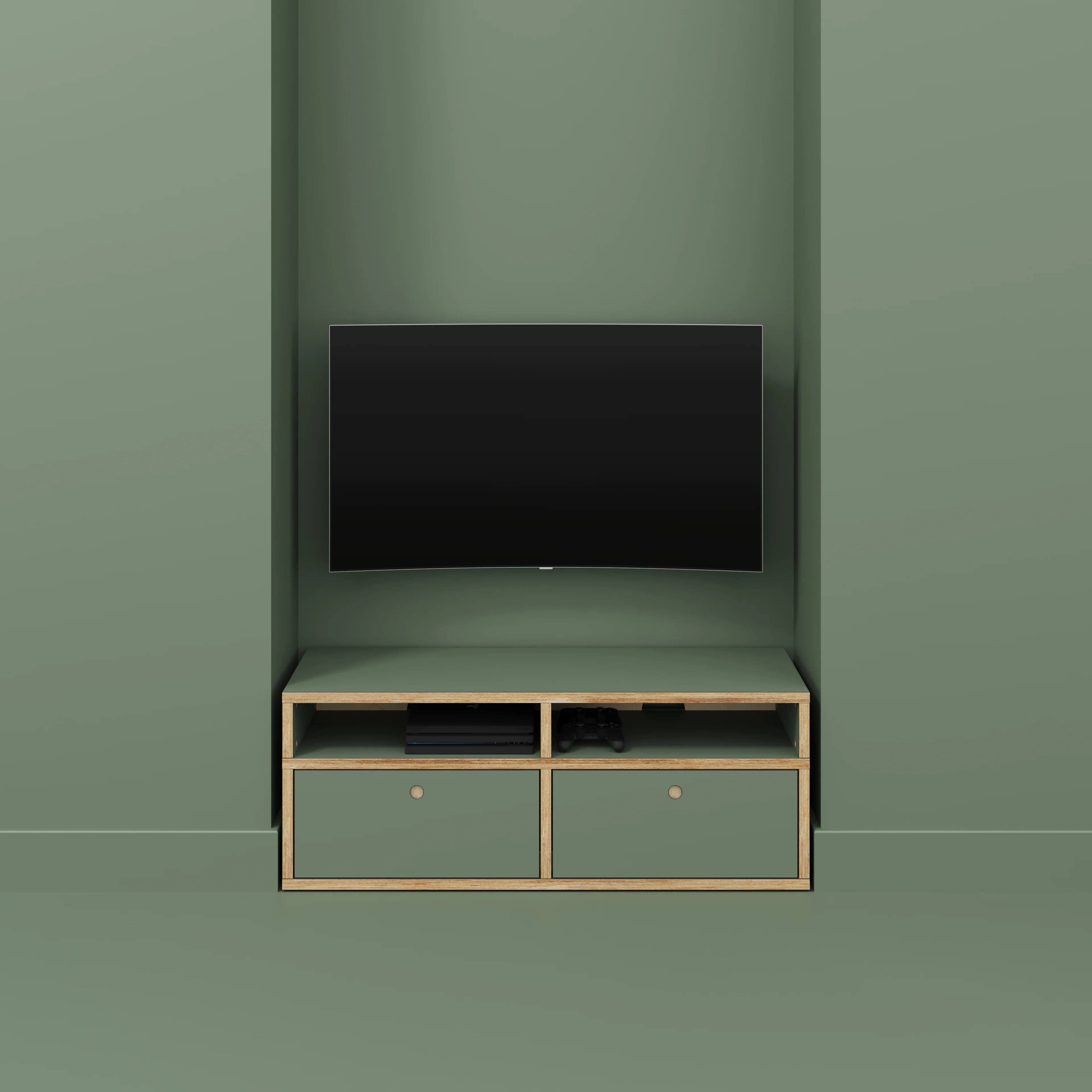 Plywood TV Entertainment Unit - Type 2 - Formica Green Slate - 1200(w) x 400(d) x 450(h) - Image 2