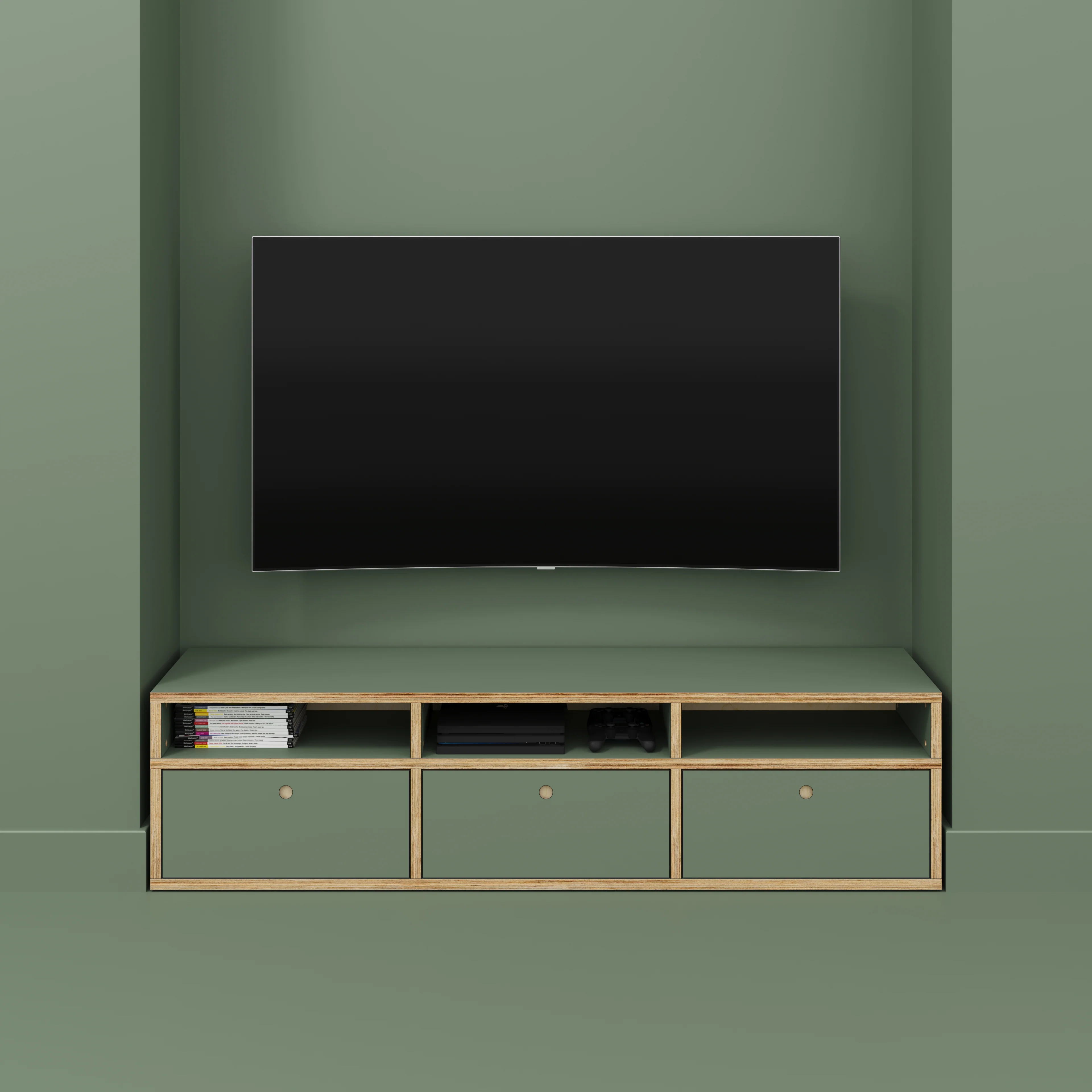 Plywood TV Entertainment Unit - Type 2 - Formica Green Slate - 1800(w) x 400(d) x 450(h) - Image 2