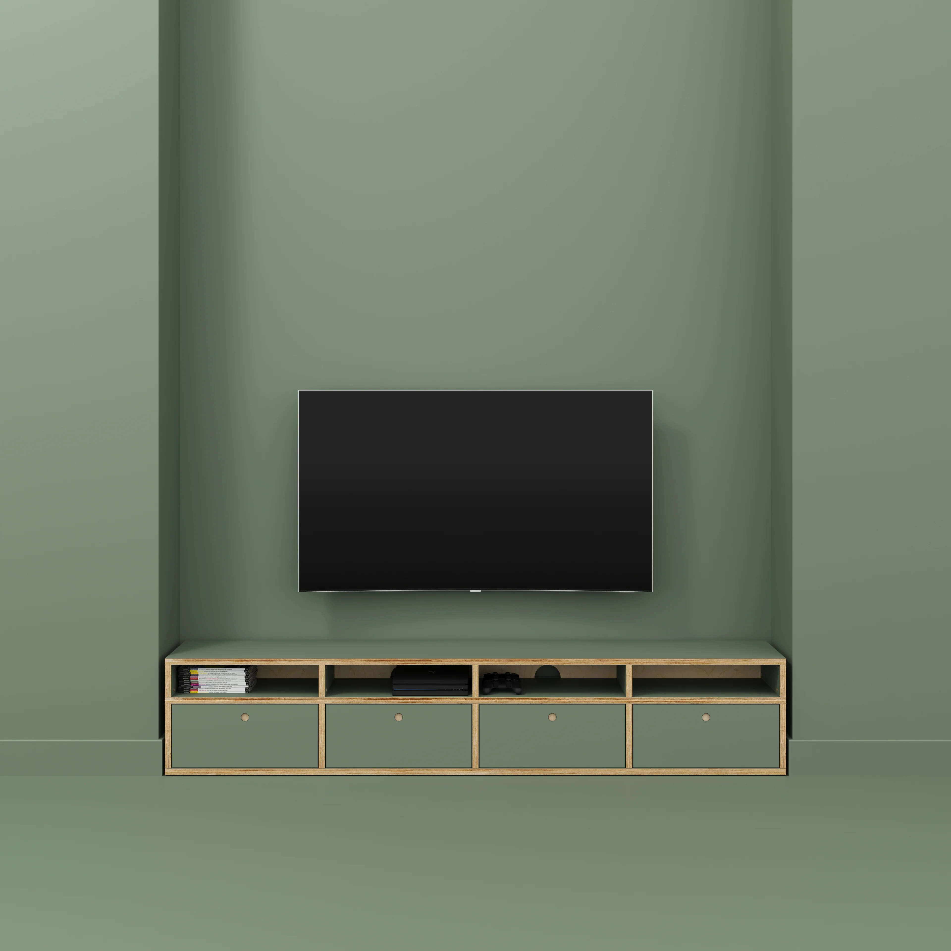 Plywood TV Entertainment Unit - Type 2 - Formica Green Slate - 2400(w) x 400(d) x 450(h) - Image 2