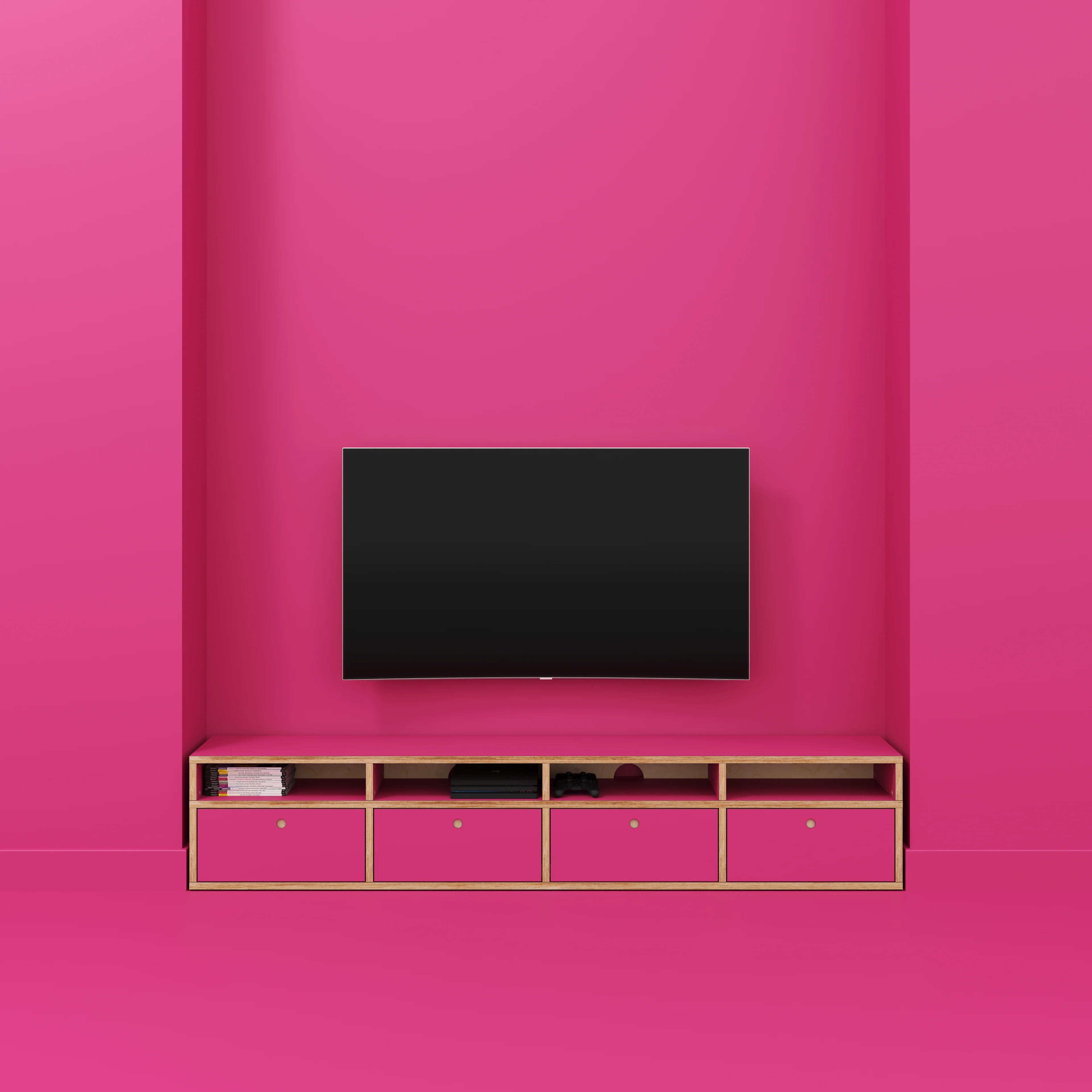 Plywood TV Entertainment Unit - Type 2 - Formica Juicy Pink - 2400(w) x 400(d) x 450(h) - Image 2