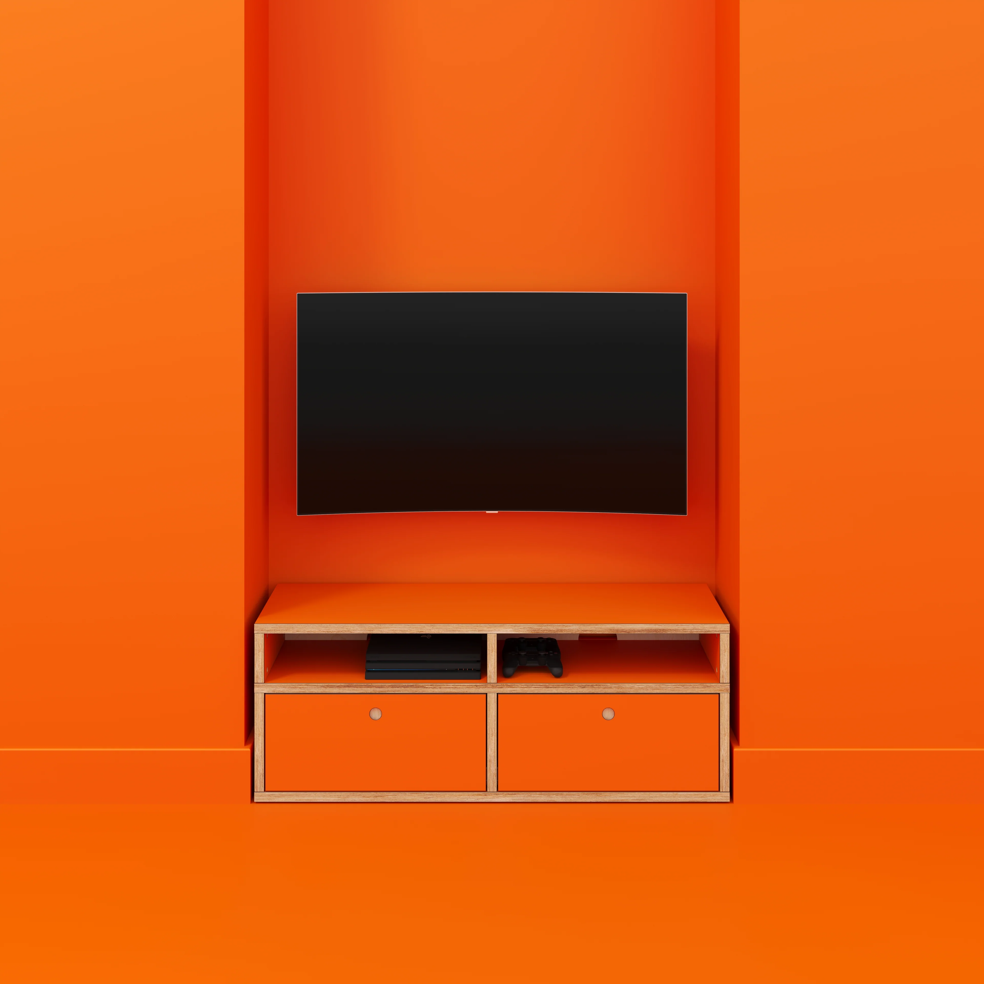 Plywood TV Entertainment Unit - Type 2 - Formica Levante Orange - 1200(w) x 400(d) x 450(h) - Image 2