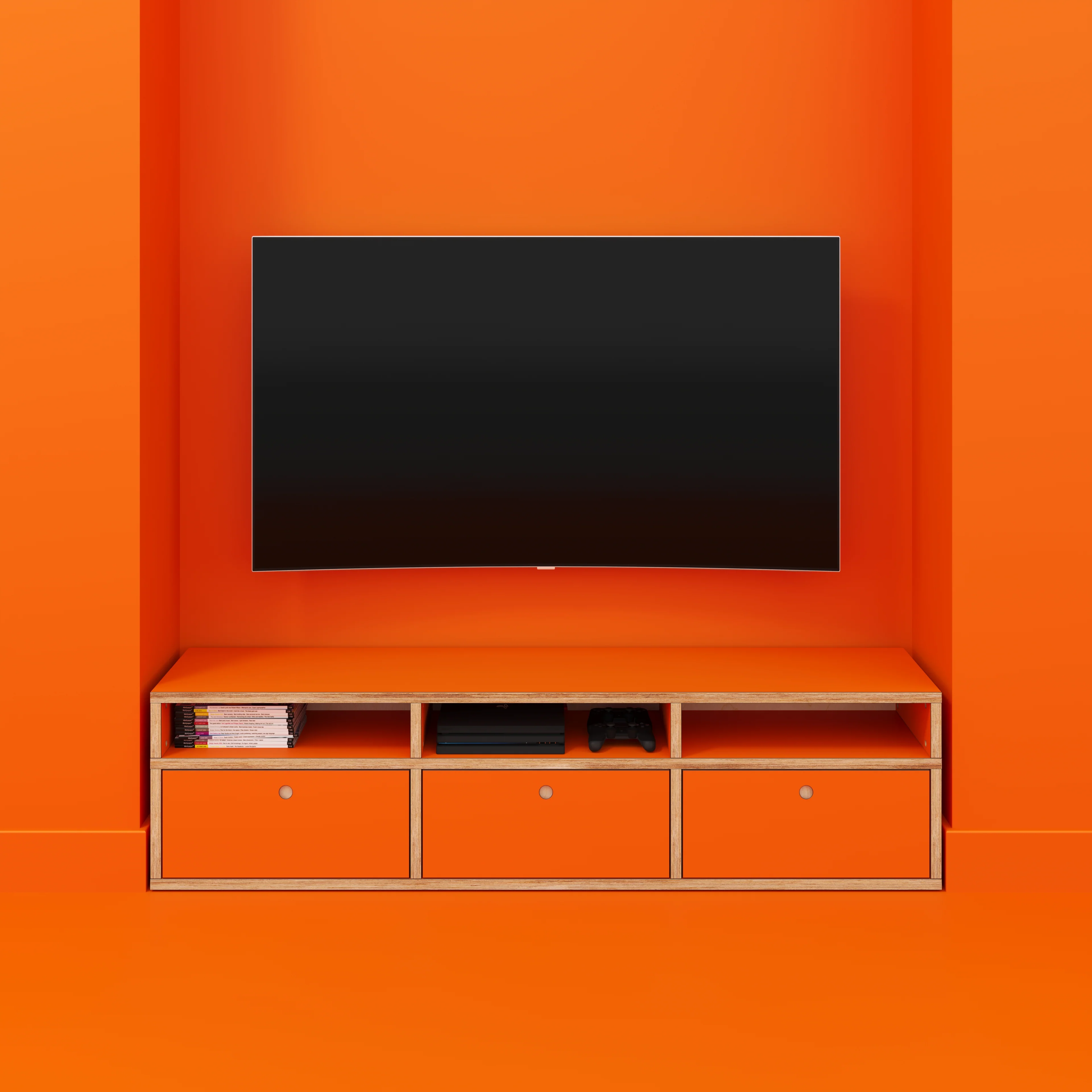 Plywood TV Entertainment Unit - Type 2 - Formica Levante Orange - 1800(w) x 400(d) x 450(h) - Image 2