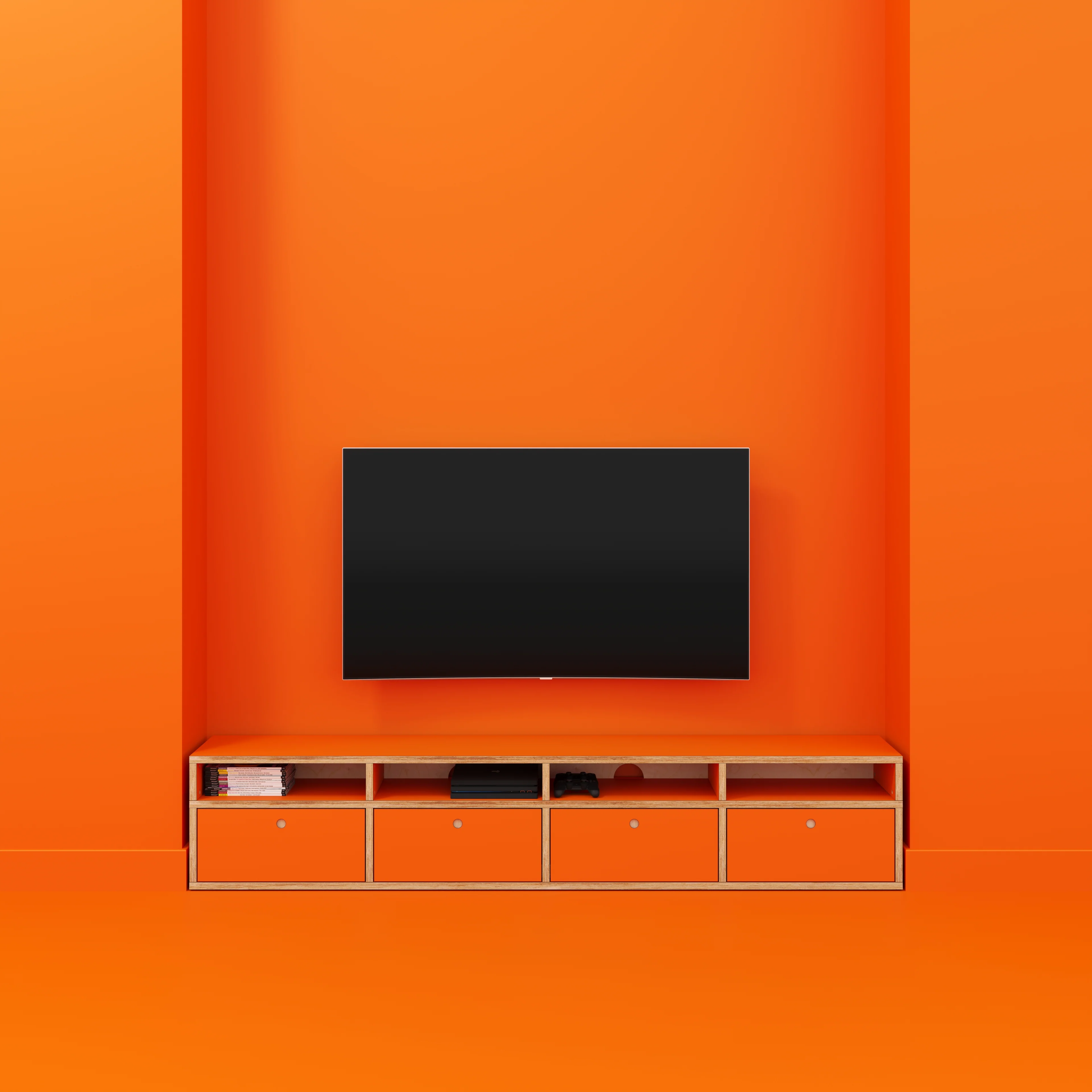 Plywood TV Entertainment Unit - Type 2 - Formica Levante Orange - 2400(w) x 400(d) x 450(h) - Image 2