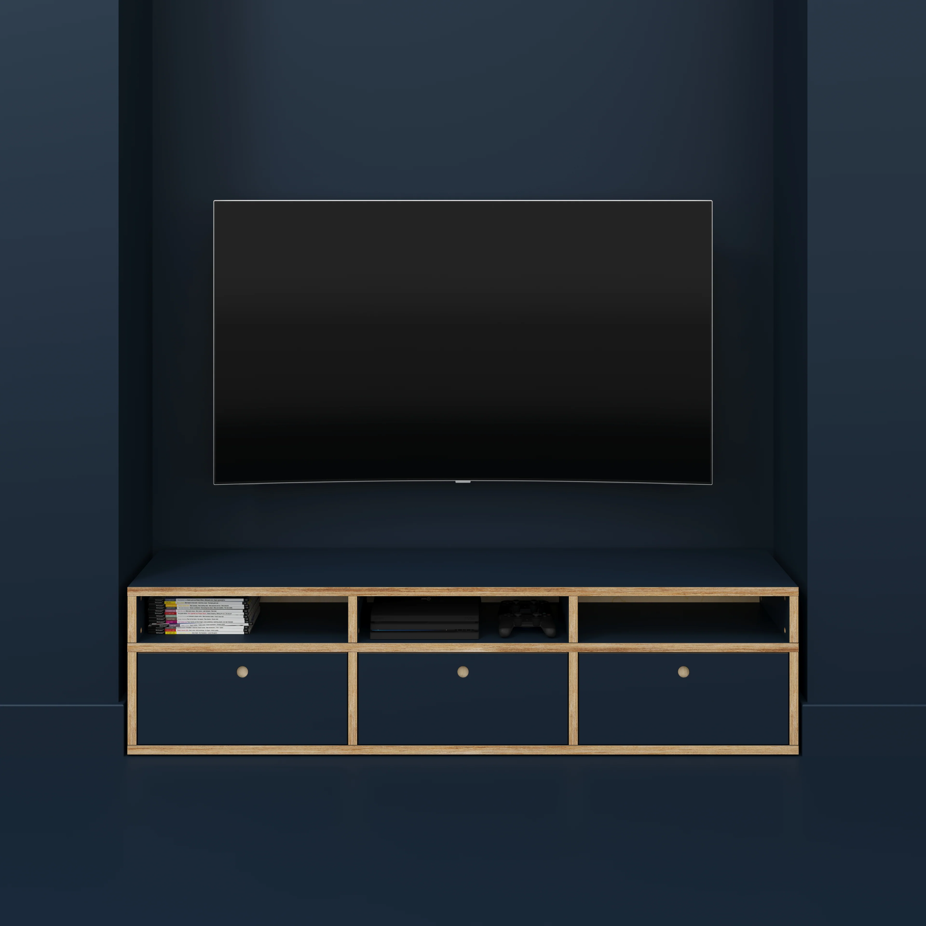 Plywood TV Entertainment Unit - Type 2 - Formica Night Sea Blue - 1800(w) x 400(d) x 450(h) - Image 2