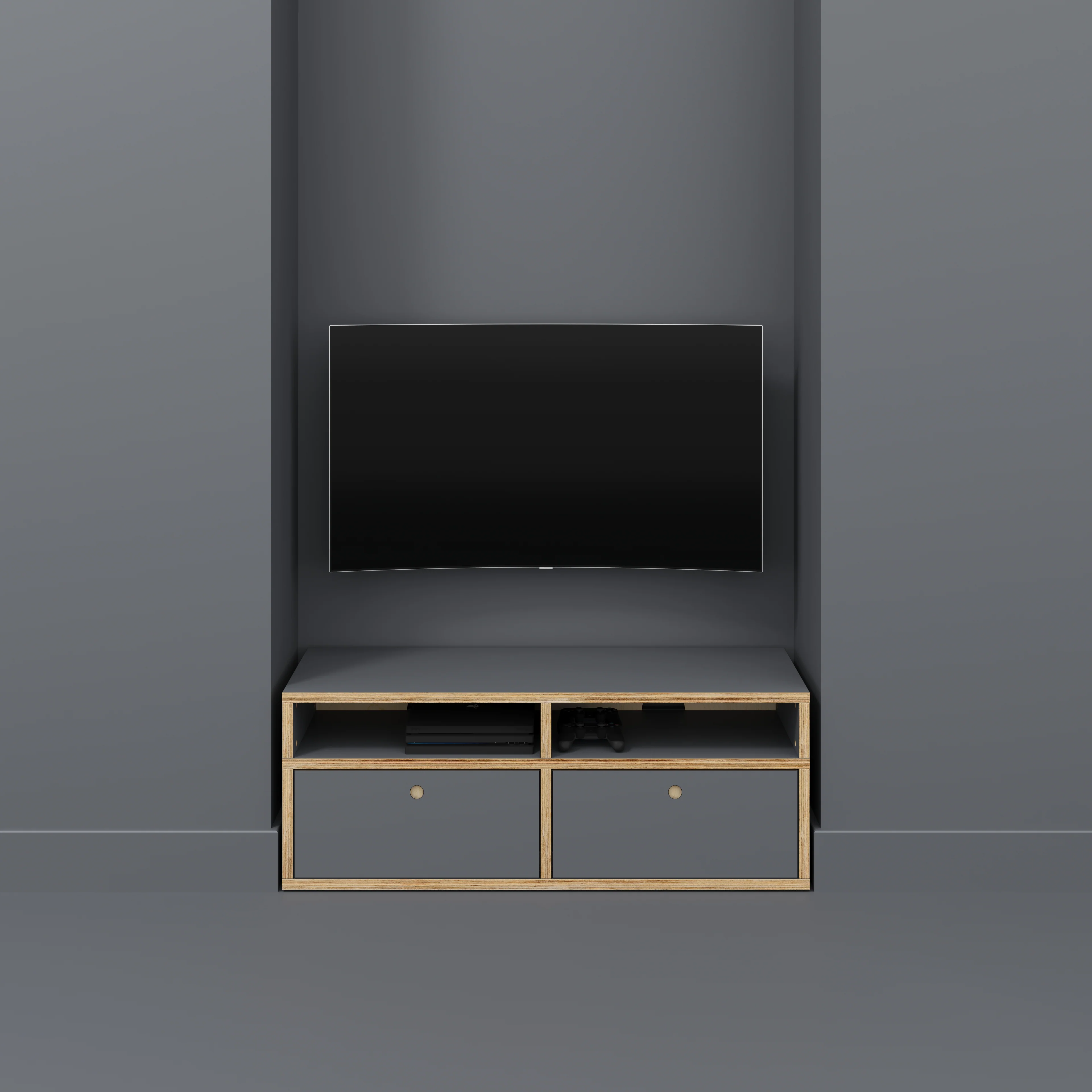 Plywood TV Entertainment Unit - Type 2 - Formica Tornado Grey - 1200(w) x 400(d) x 450(h) - Image 2