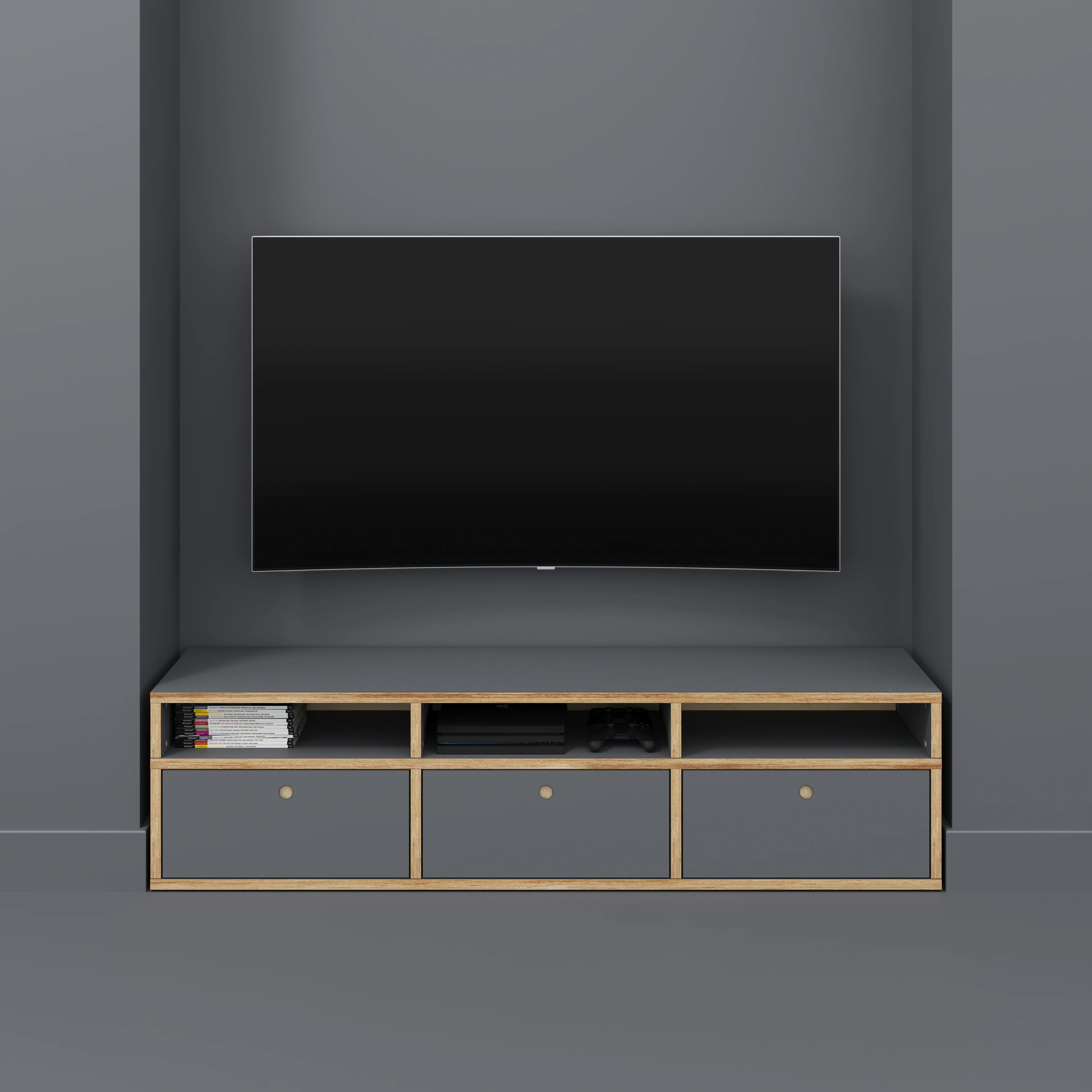 Plywood TV Entertainment Unit - Type 2 - Formica Tornado Grey - 1800(w) x 400(d) x 450(h) - Image 2