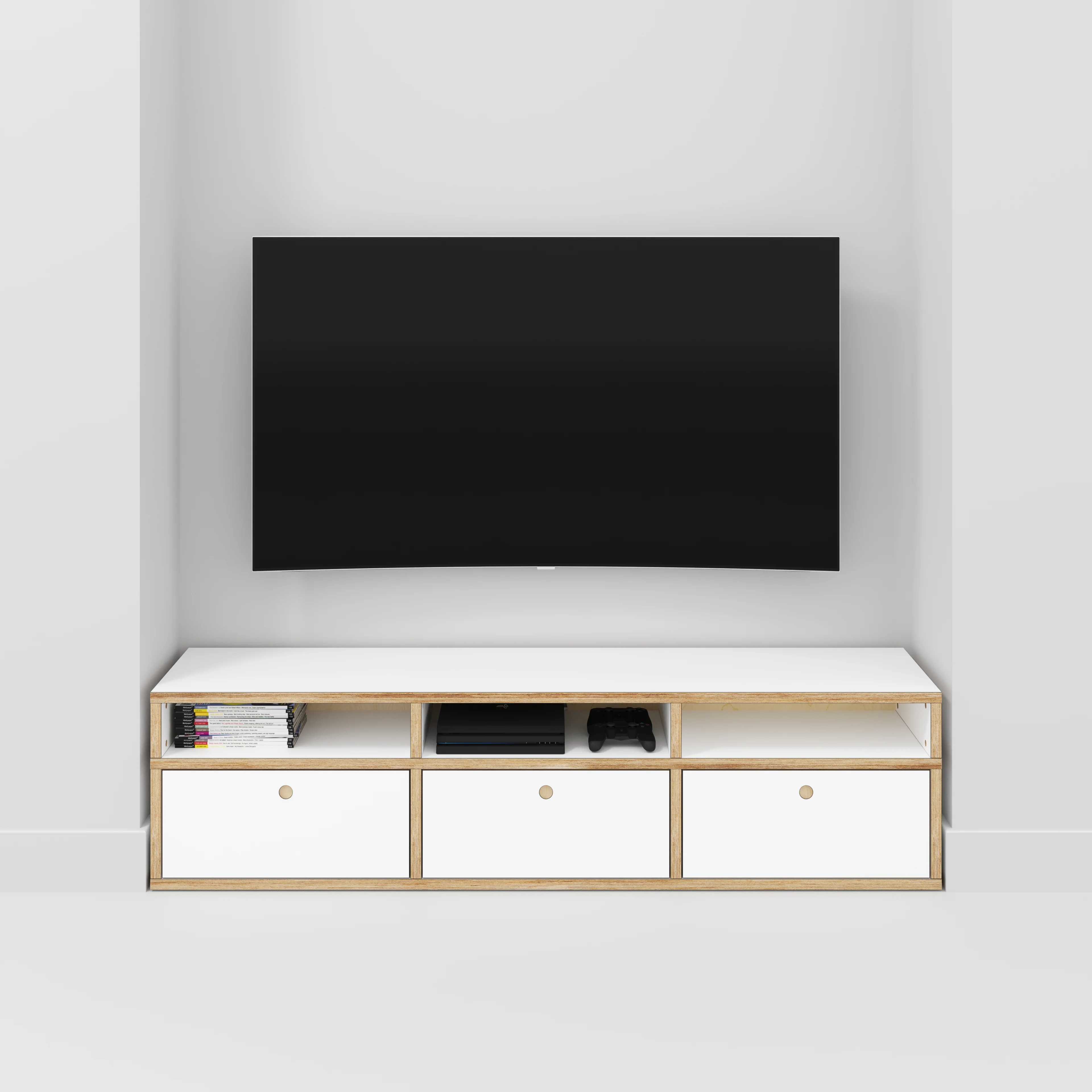 Plywood TV Entertainment Unit - Type 2 - Formica White - 1800(w) x 400(d) x 450(h) - Image 2