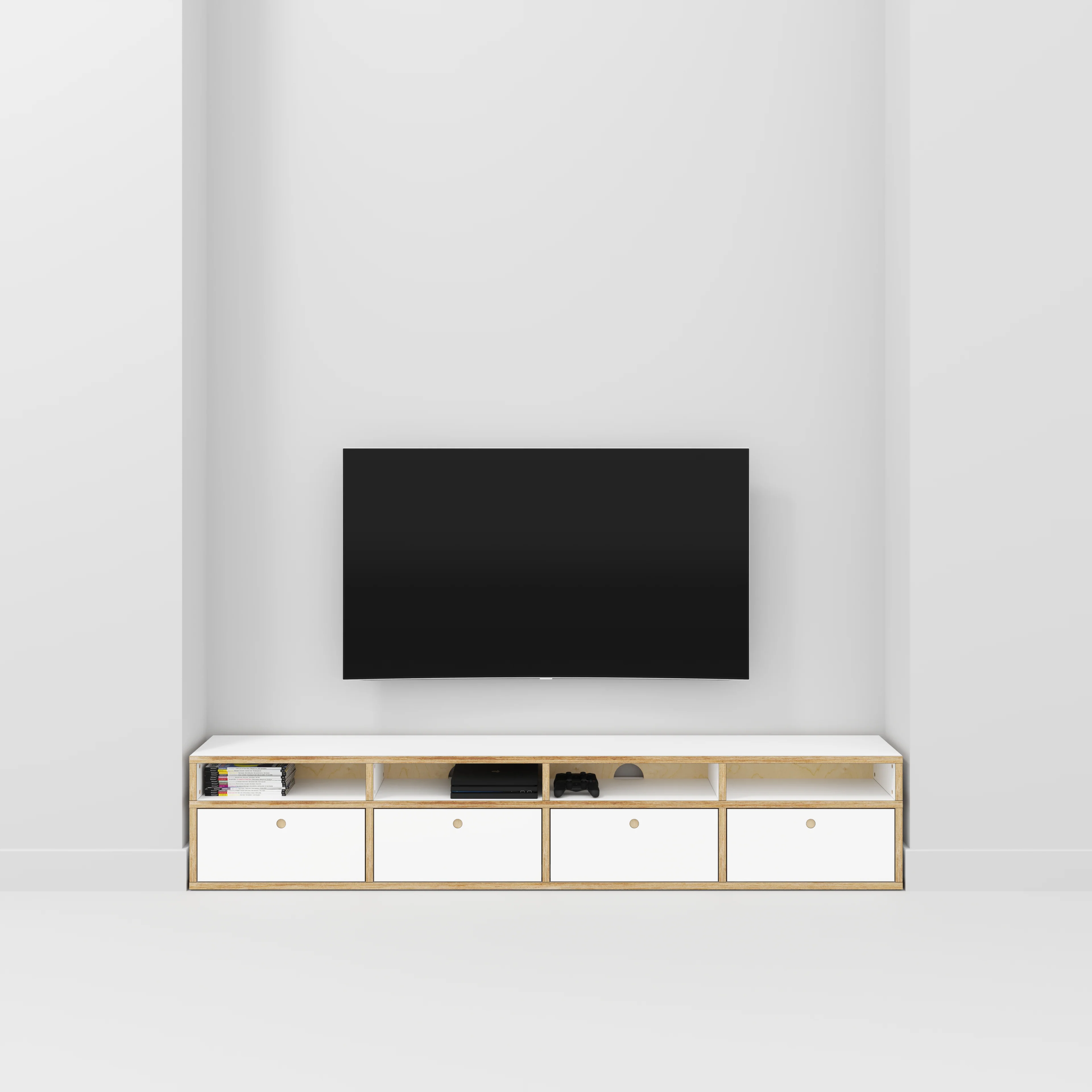 Plywood TV Entertainment Unit - Type 2 - Formica White - 2400(w) x 400(d) x 450(h) - Image 2
