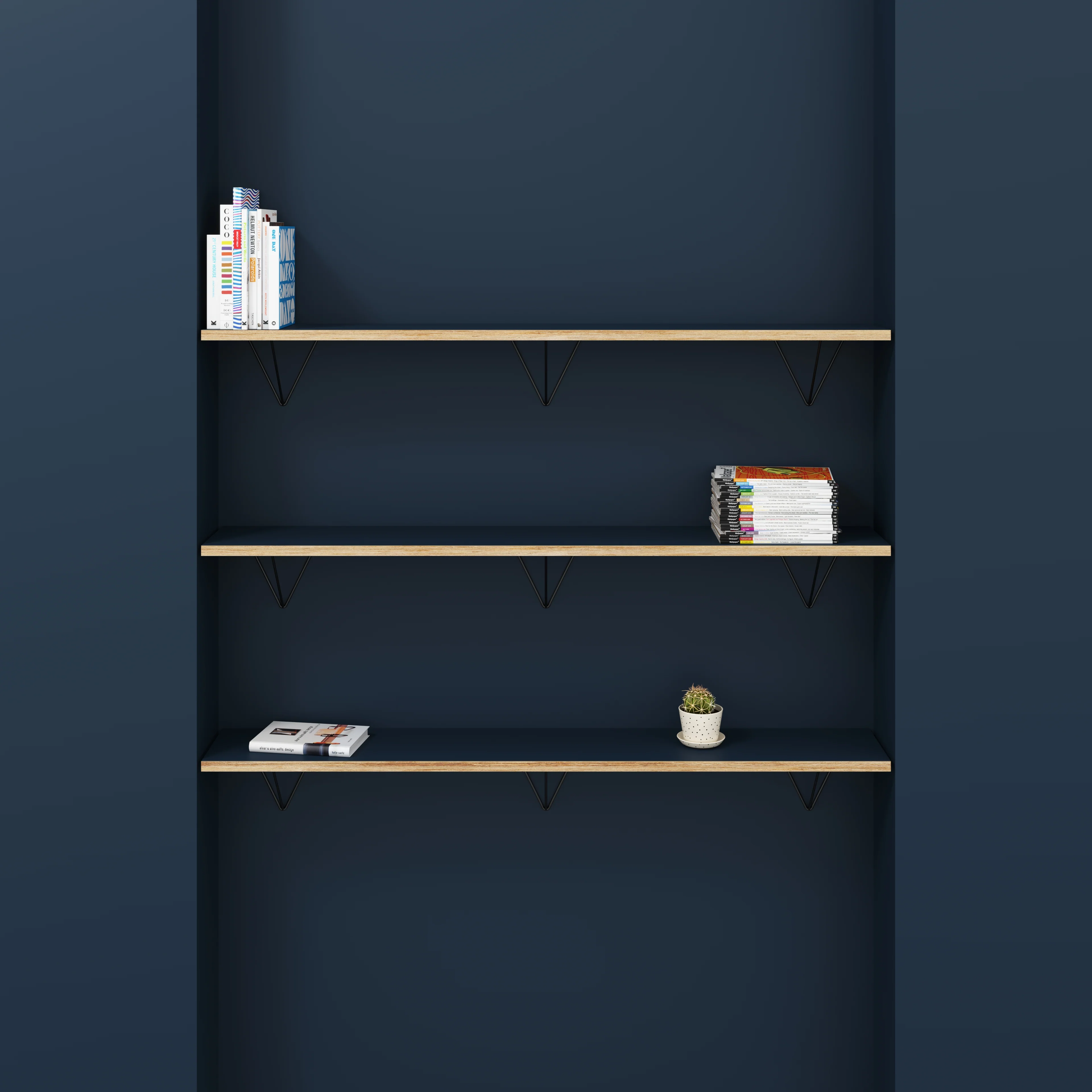 Plywood Wall Shelf with Prism Brackets - Formica Night Sea Blue - 1600(w) x 250(d) - Image 2