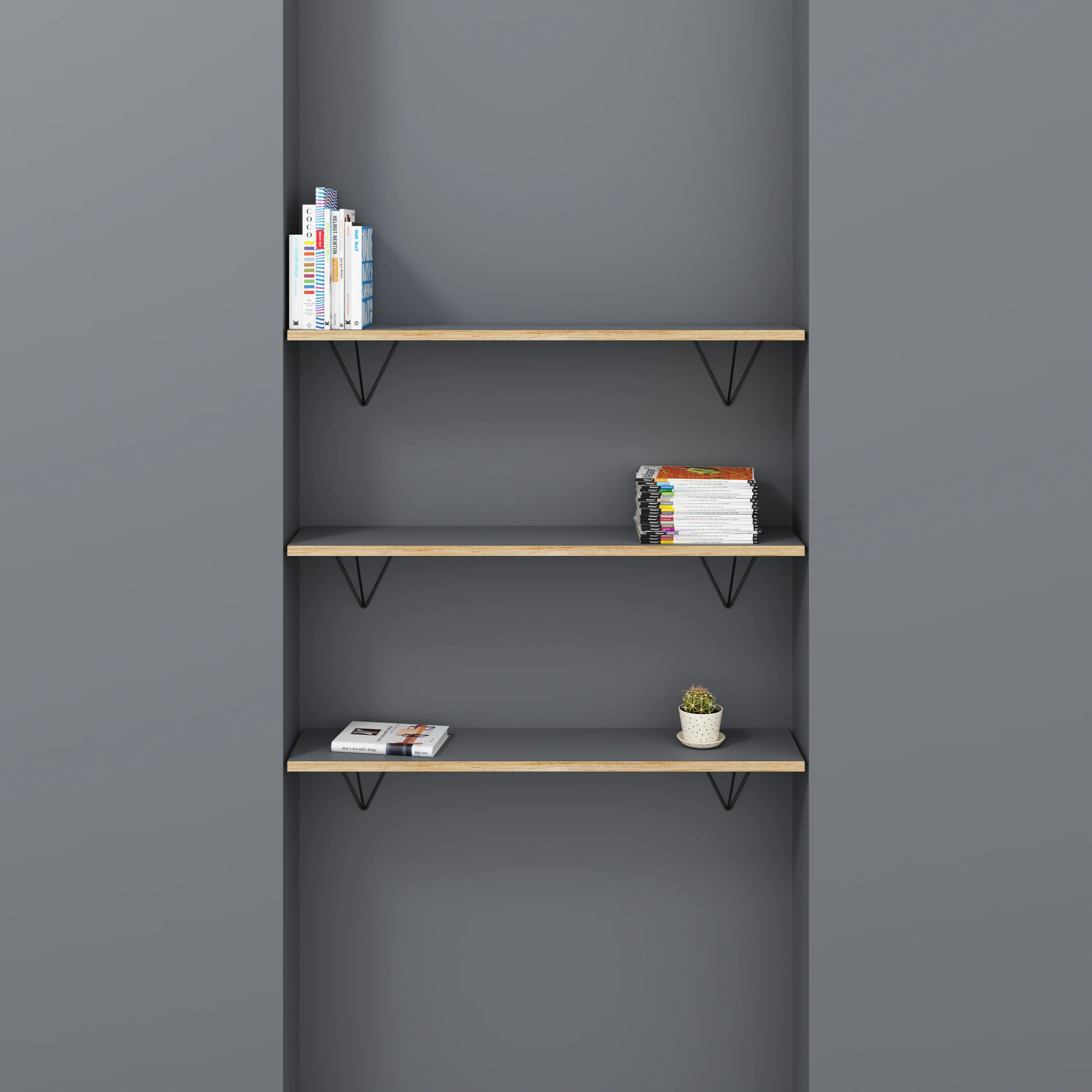 Plywood Wall Shelf with Prism Brackets - Formica Tornado Grey - 1200(w) x 250(d) - Image 2