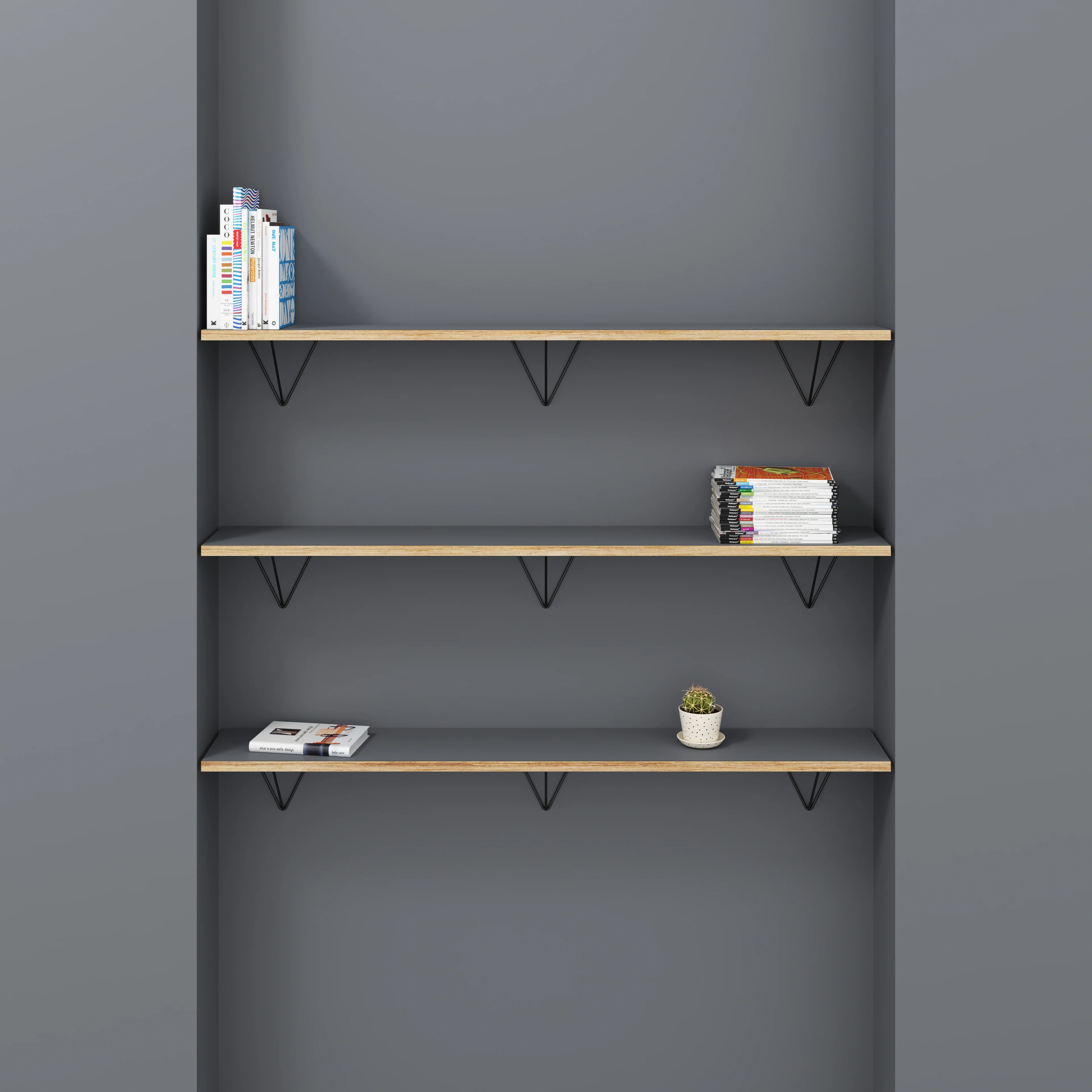 Plywood Wall Shelf with Prism Brackets - Formica Tornado Grey - 1600(w) x 250(d) - Image 2