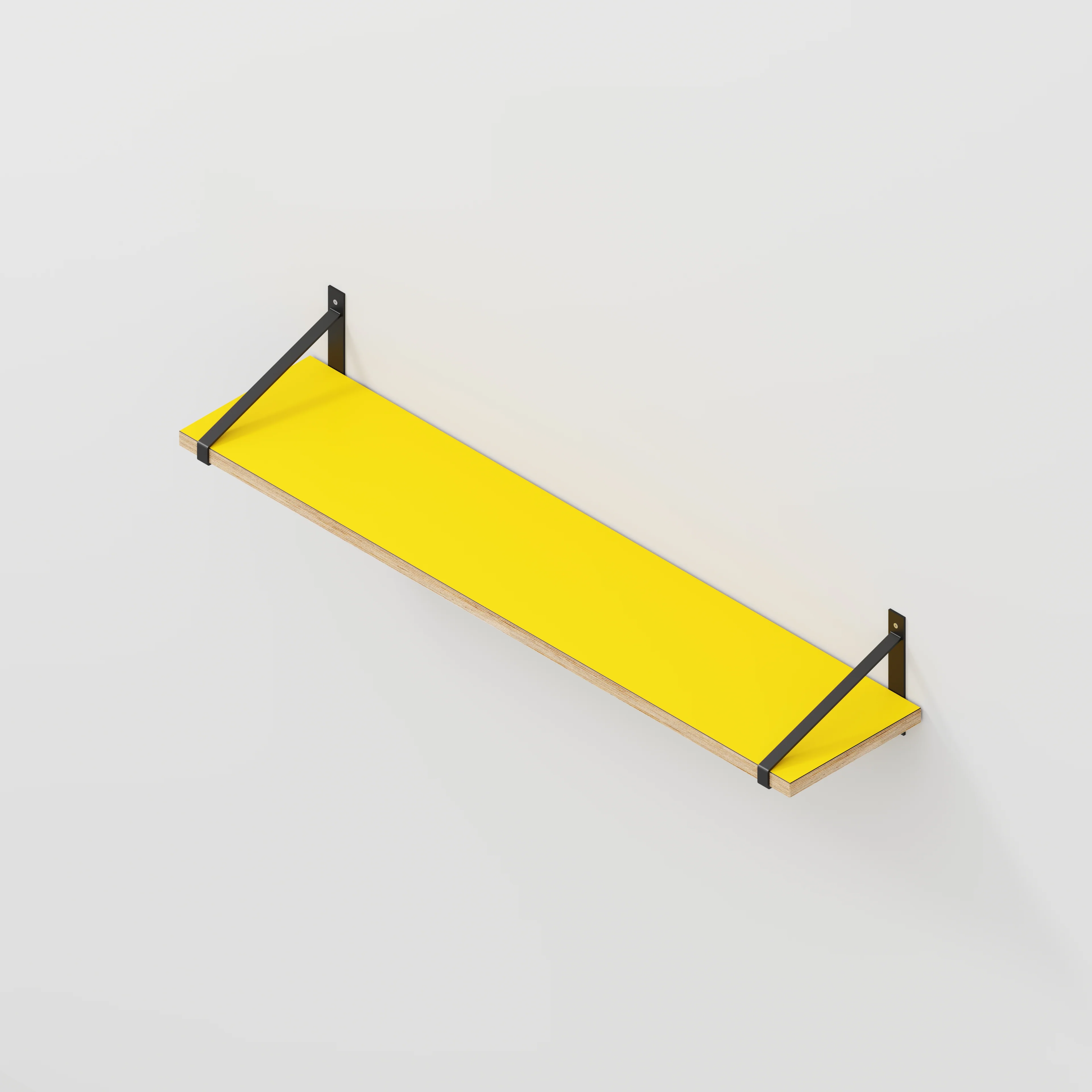 Plywood Wall Shelf with Suspense Brackets - Formica Chrome Yellow - 1200(w) x 260(d) - Image 4