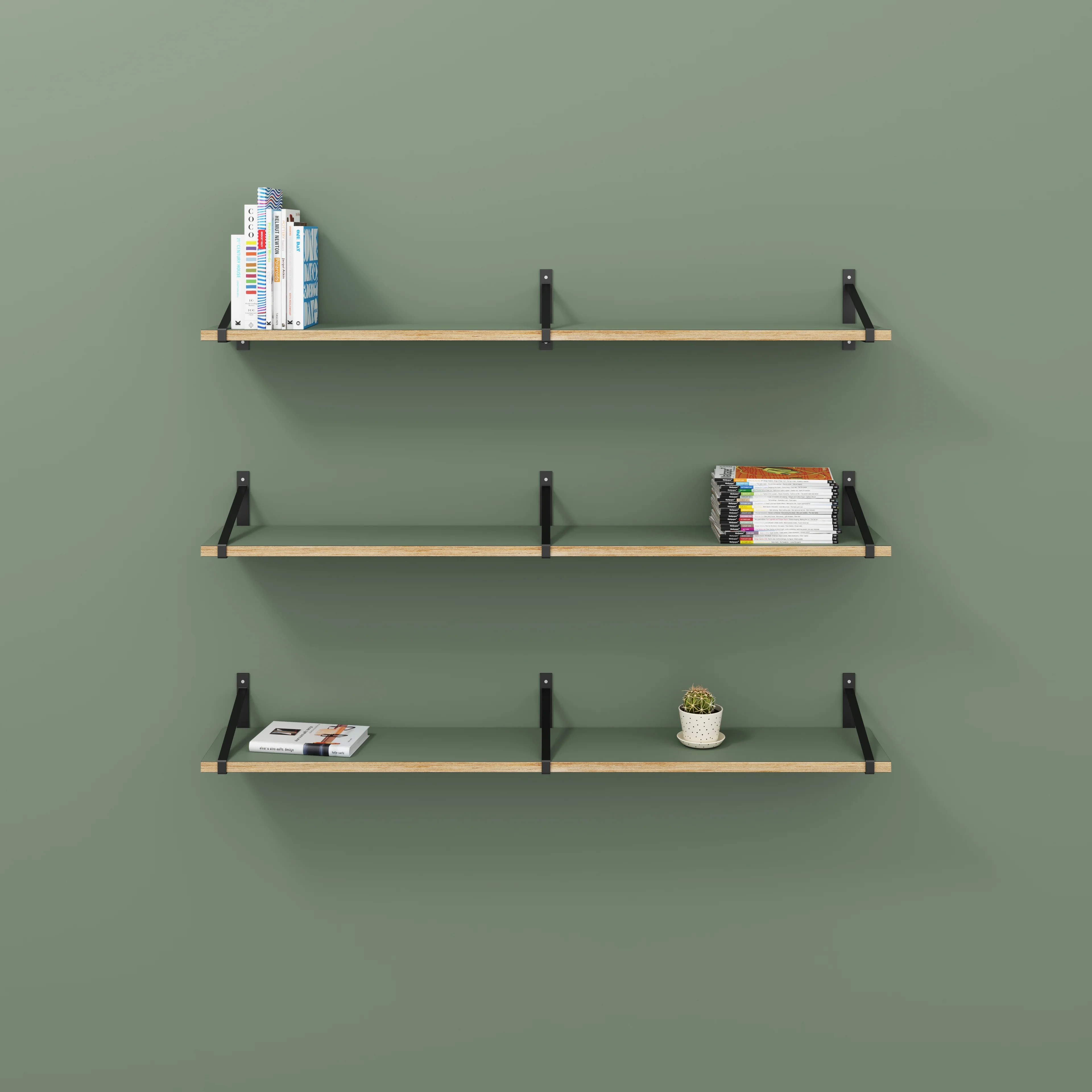 Plywood Wall Shelf with Suspense Brackets - Formica Green Slate - 1600(w) x 260(d) - Image 2
