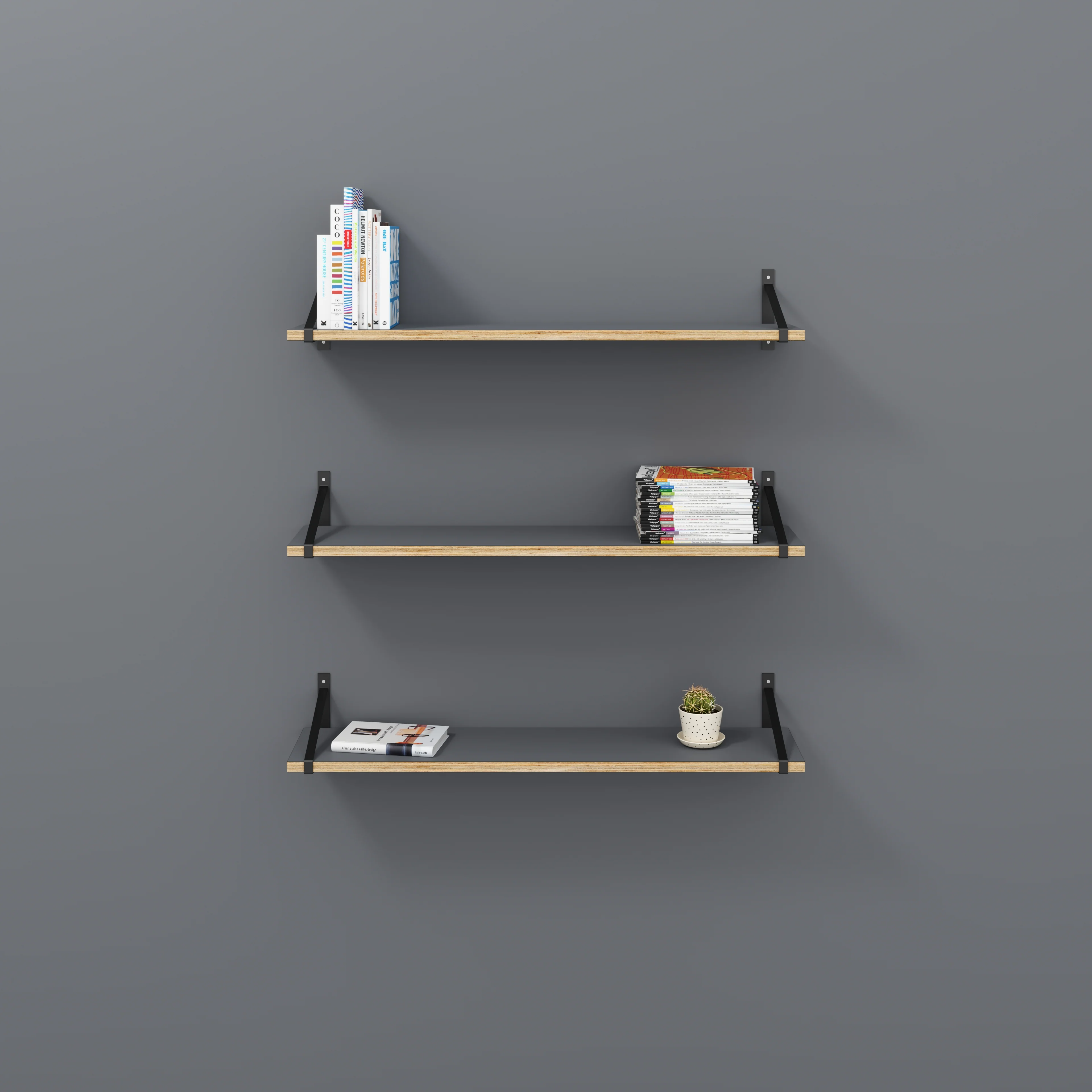 Plywood Wall Shelf with Suspense Brackets - Formica Tornado Grey - 1200(w) x 260(d) - Image 2