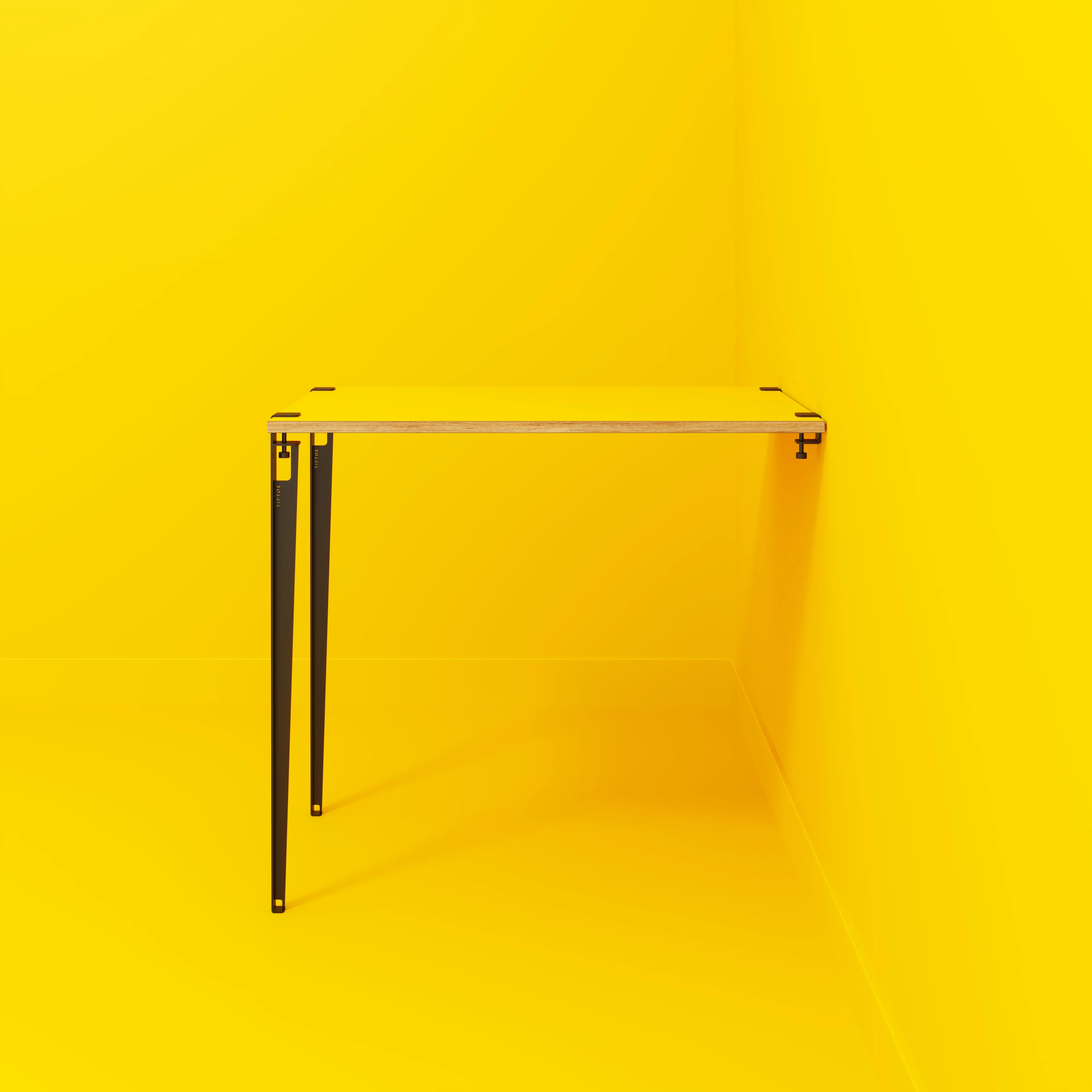 Plywood Wall Table with Black Tiptoe Legs and Brackets - Formica Chrome Yellow - 1200(w) x 800(d) x 1100(h) - Image 2