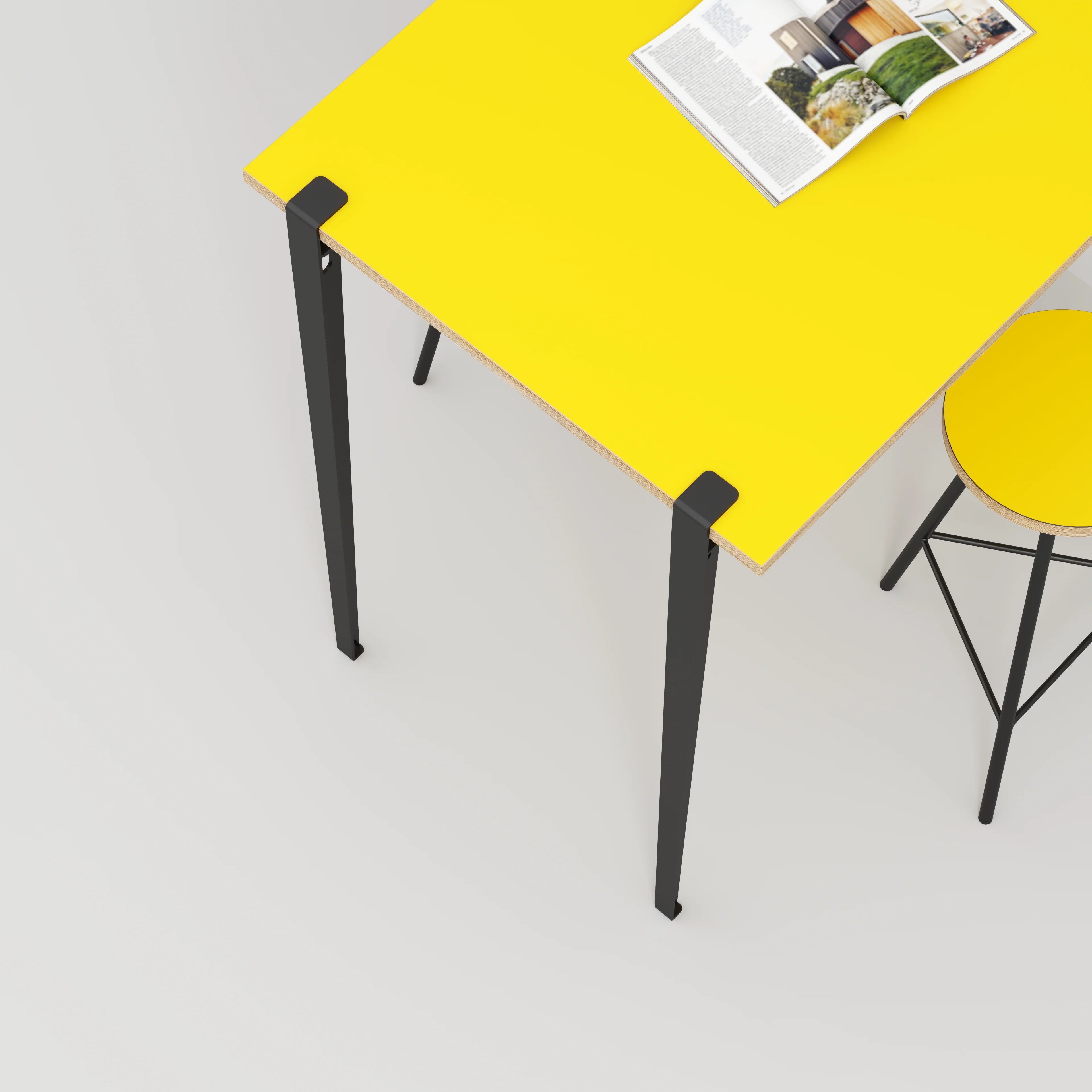 Plywood Wall Table with Black Tiptoe Legs and Brackets - Formica Chrome Yellow - 1200(w) x 800(d) x 1100(h) - Image 3