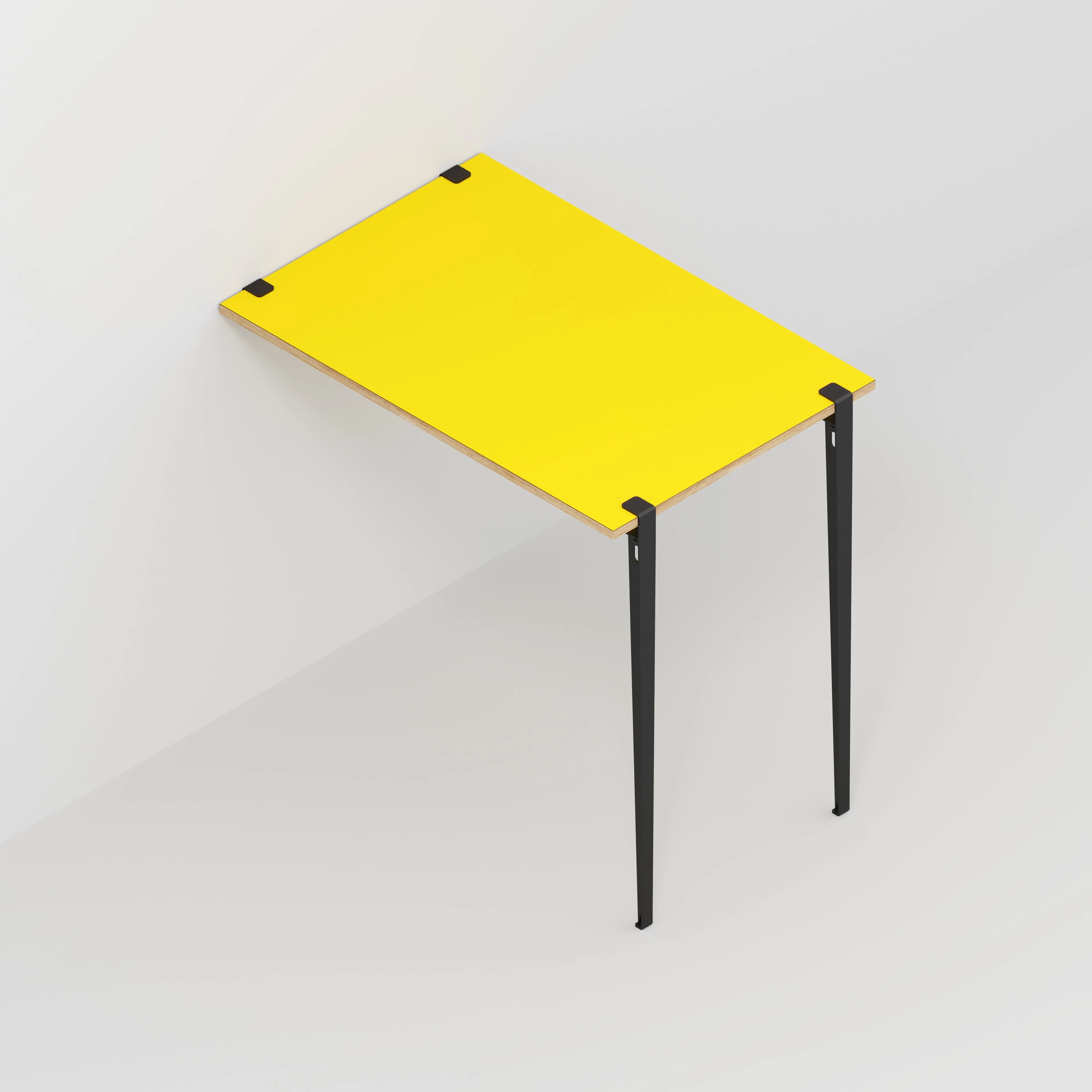 Plywood Wall Table with Black Tiptoe Legs and Brackets - Formica Chrome Yellow - 1200(w) x 800(d) x 1100(h) - Image 5
