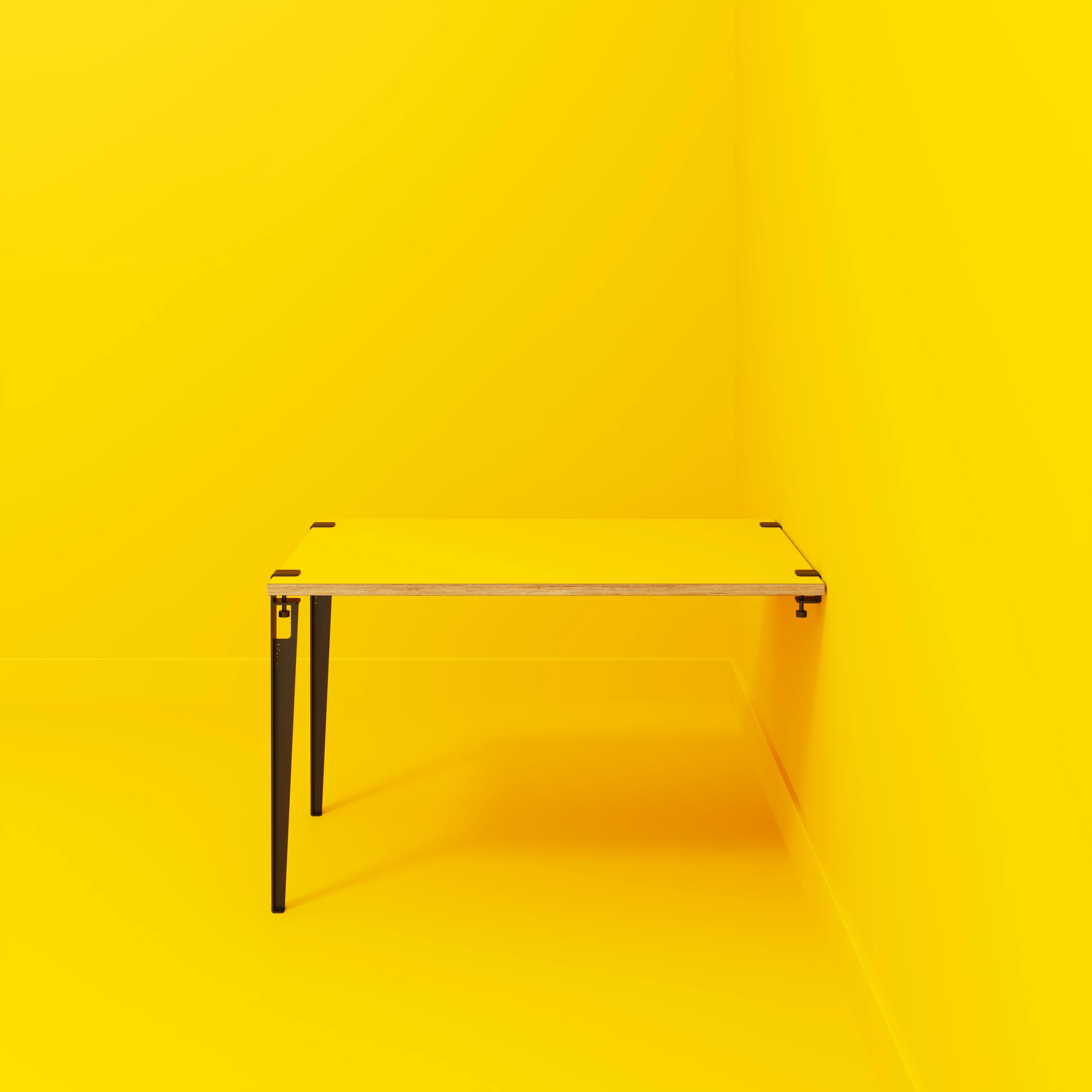 Plywood Wall Table with Black Tiptoe Legs and Brackets - Formica Chrome Yellow - 1200(w) x 800(d) x 750(h) - Image 2