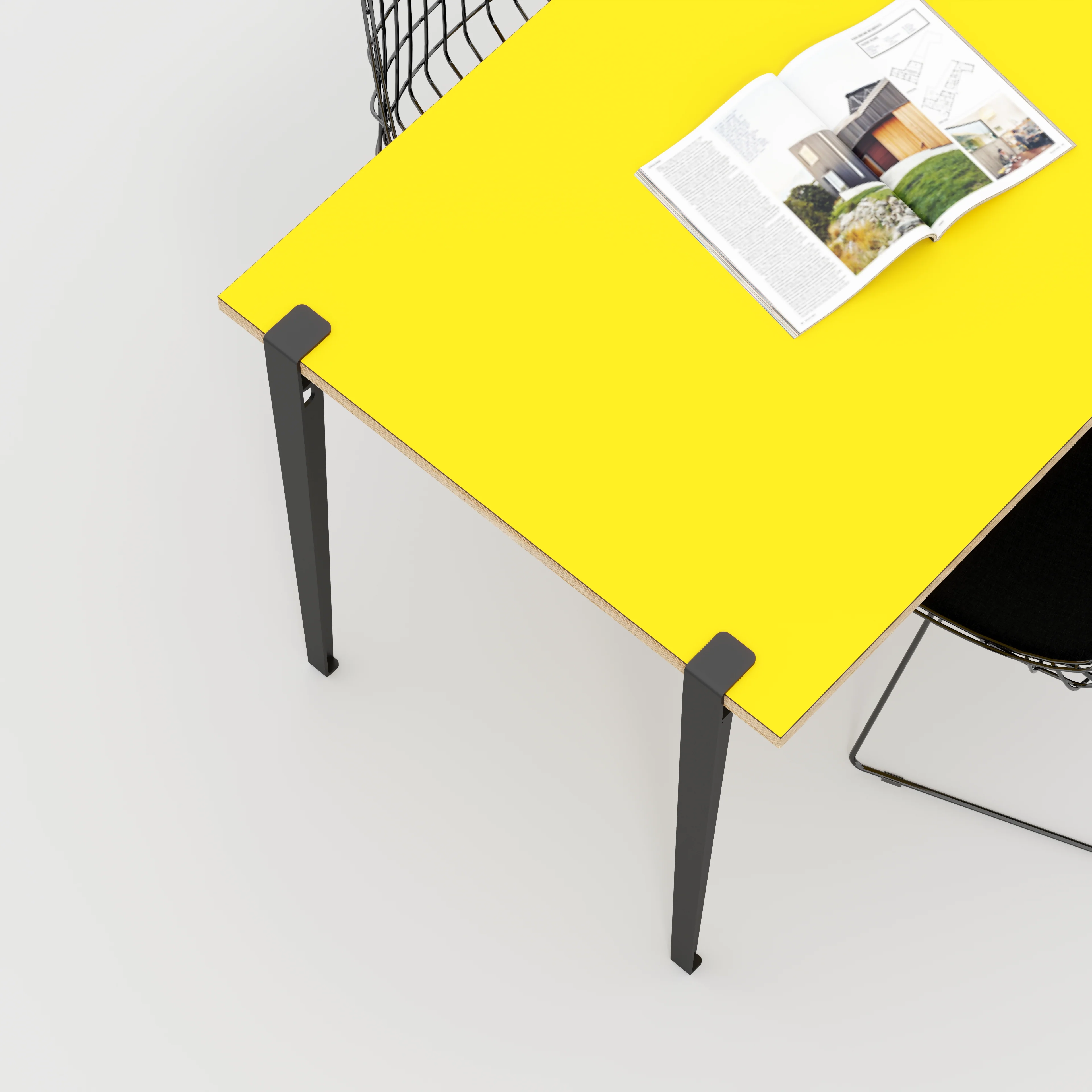 Plywood Wall Table with Black Tiptoe Legs and Brackets - Formica Chrome Yellow - 1200(w) x 800(d) x 750(h) - Image 3