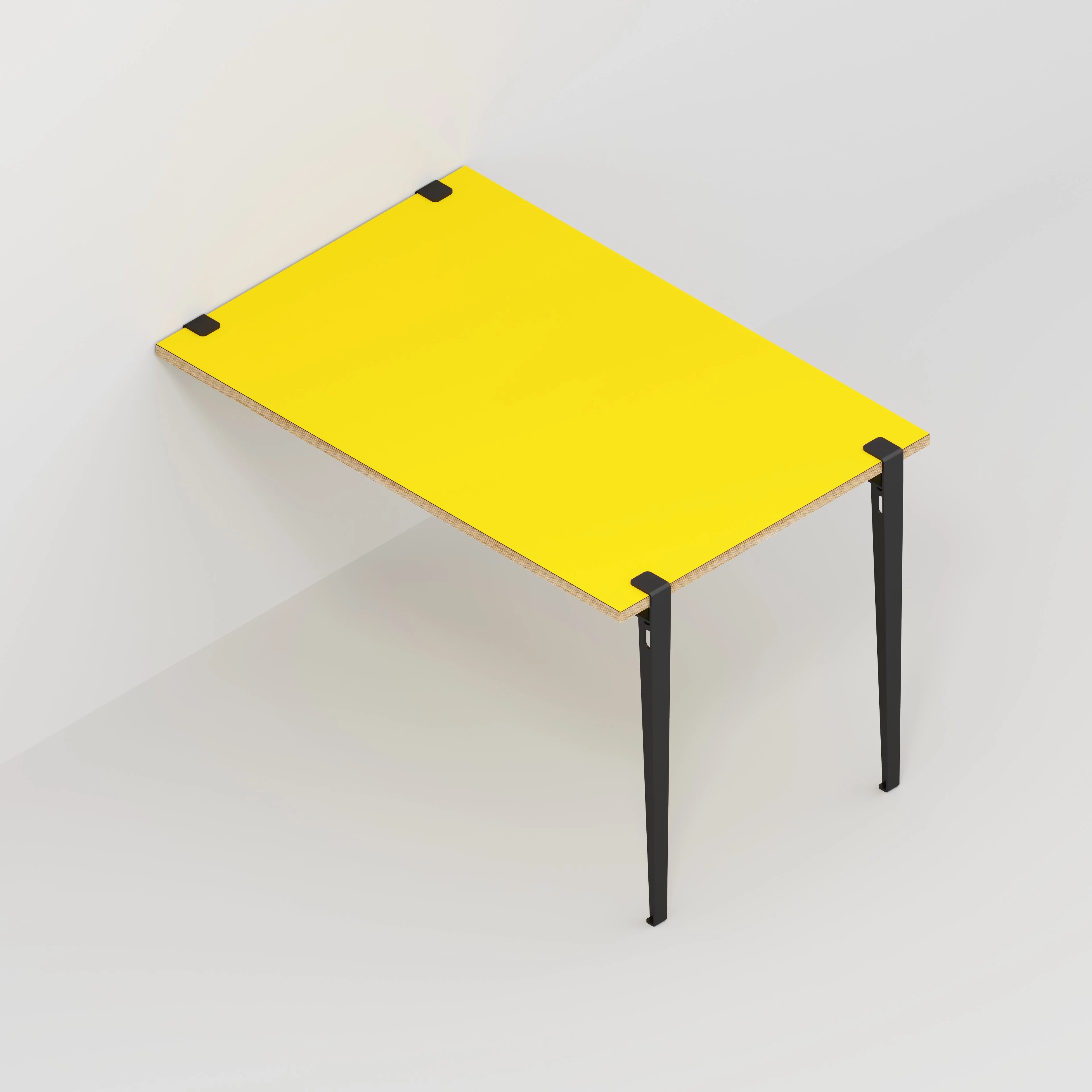 Plywood Wall Table with Black Tiptoe Legs and Brackets - Formica Chrome Yellow - 1200(w) x 800(d) x 750(h) - Image 5