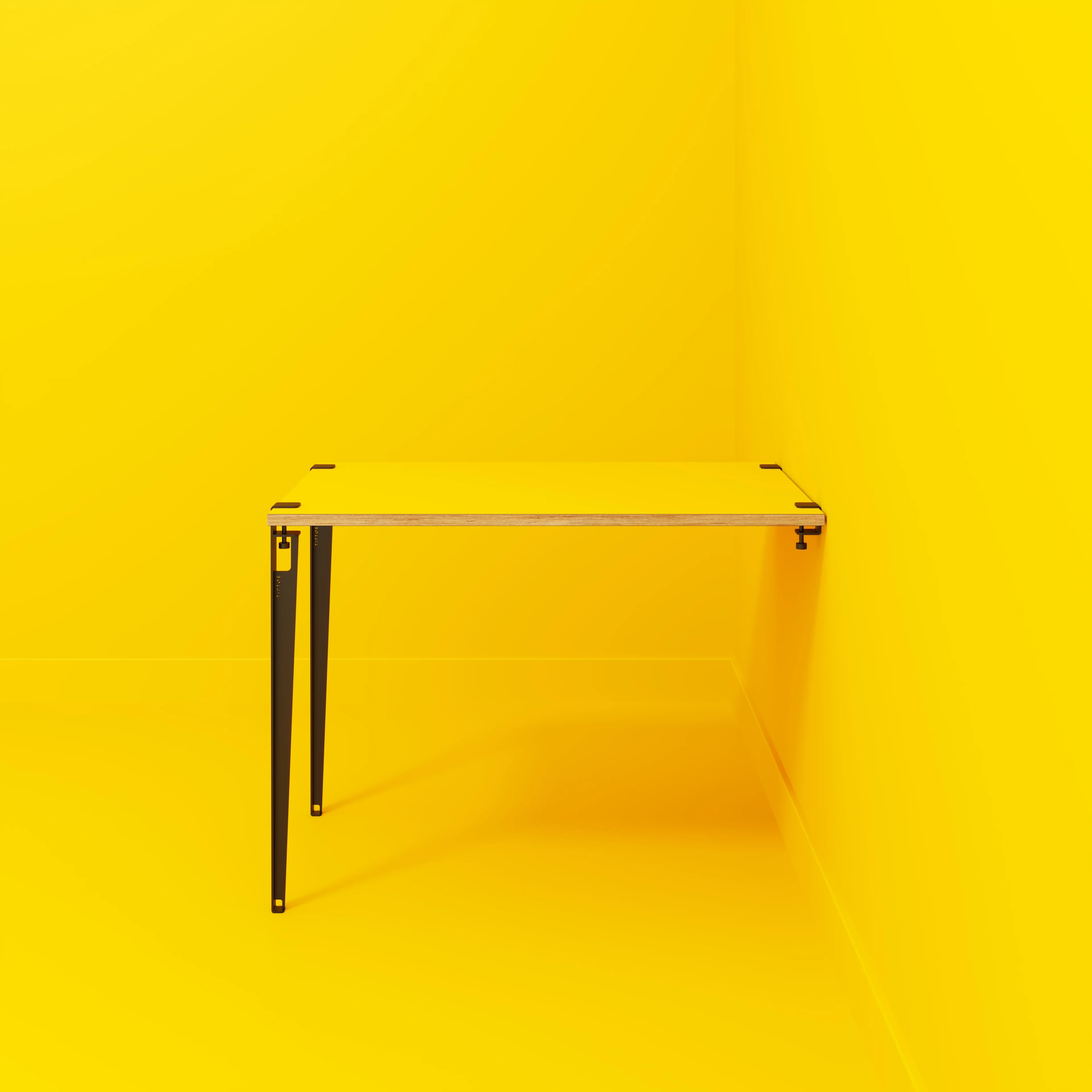 Plywood Wall Table with Black Tiptoe Legs and Brackets - Formica Chrome Yellow - 1200(w) x 800(d) x 900(h) - Image 2