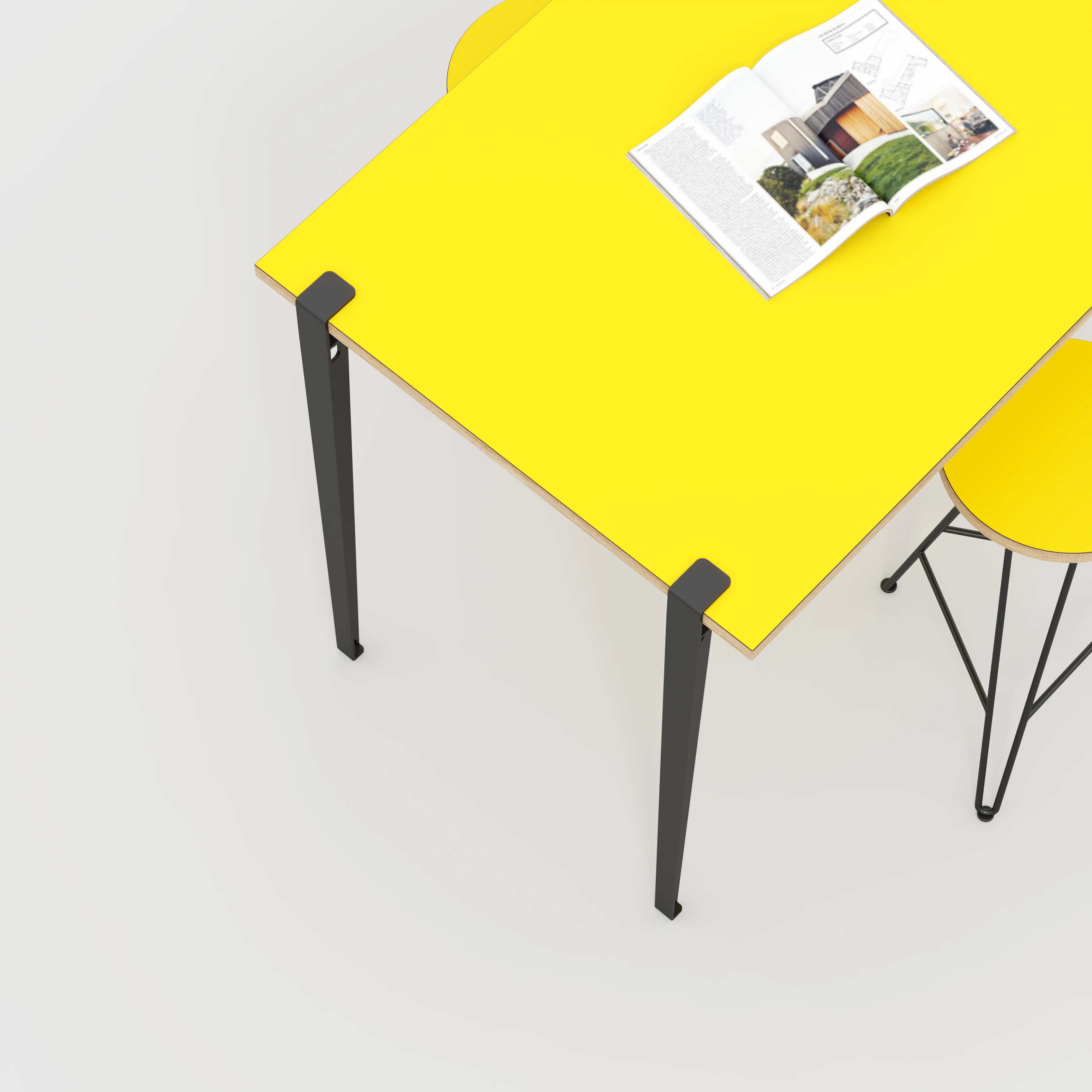 Plywood Wall Table with Black Tiptoe Legs and Brackets - Formica Chrome Yellow - 1200(w) x 800(d) x 900(h) - Image 3