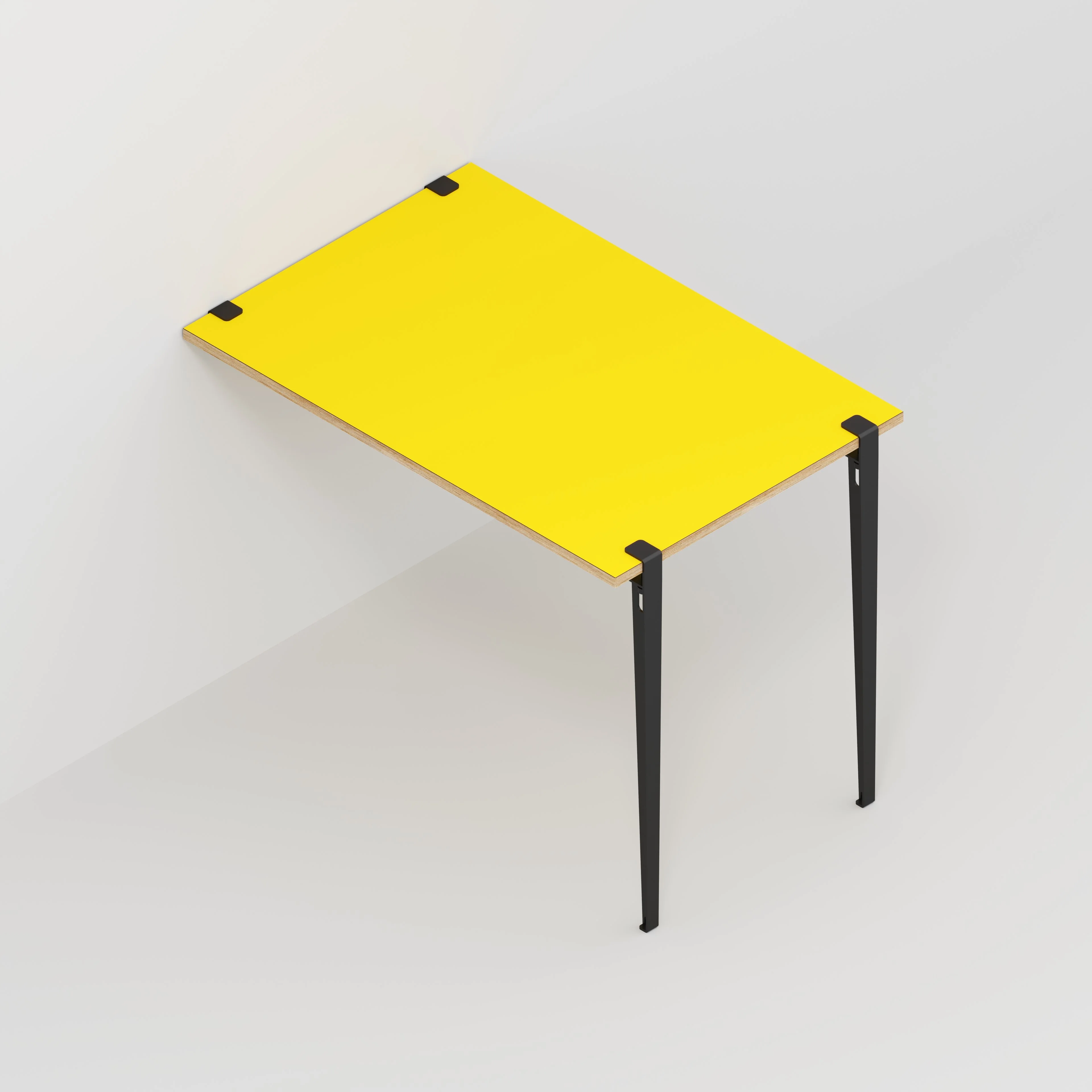 Plywood Wall Table with Black Tiptoe Legs and Brackets - Formica Chrome Yellow - 1200(w) x 800(d) x 900(h) - Image 5