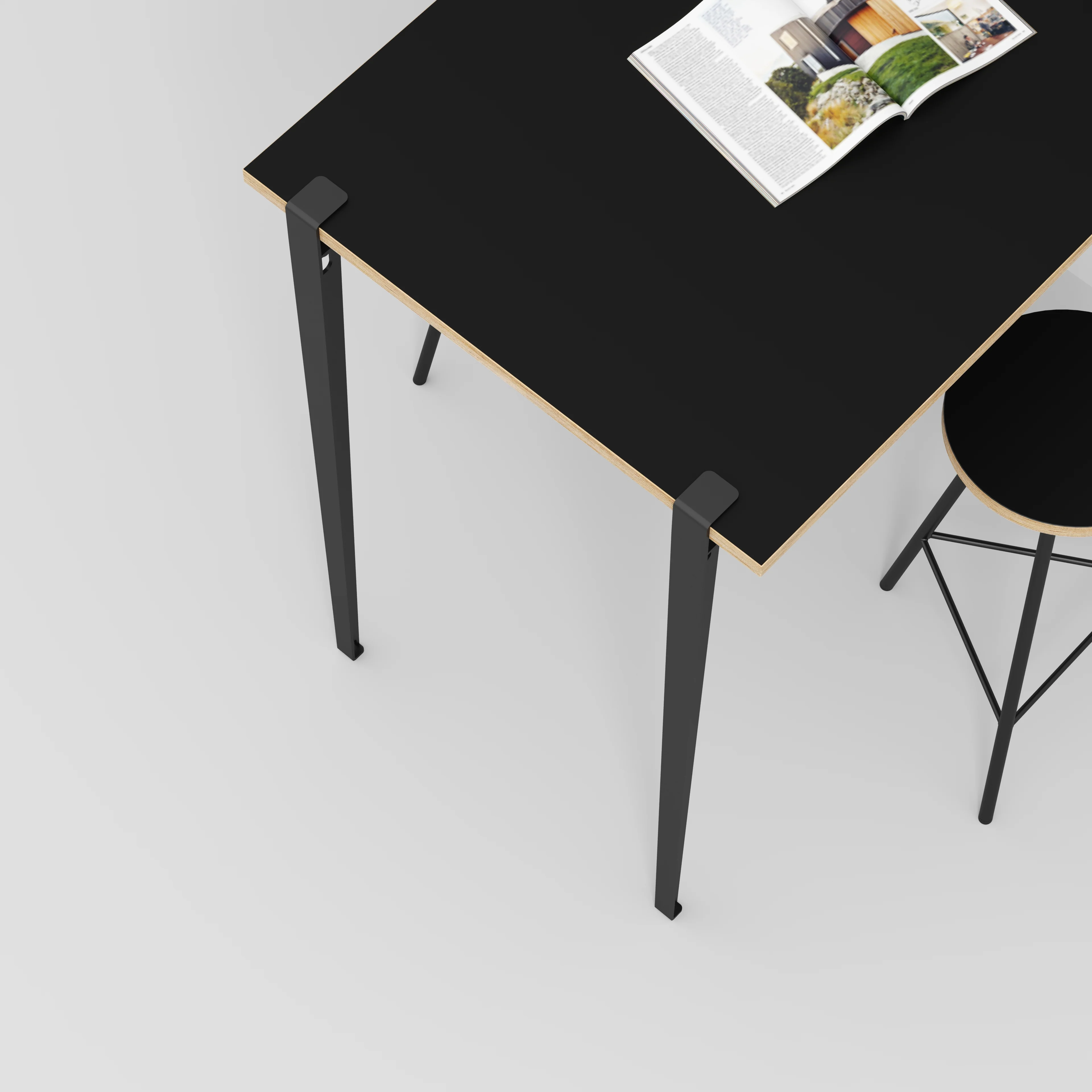 Plywood Wall Table with Black Tiptoe Legs and Brackets - Formica Diamond Black - 1200(w) x 800(d) x 1100(h) - Image 3