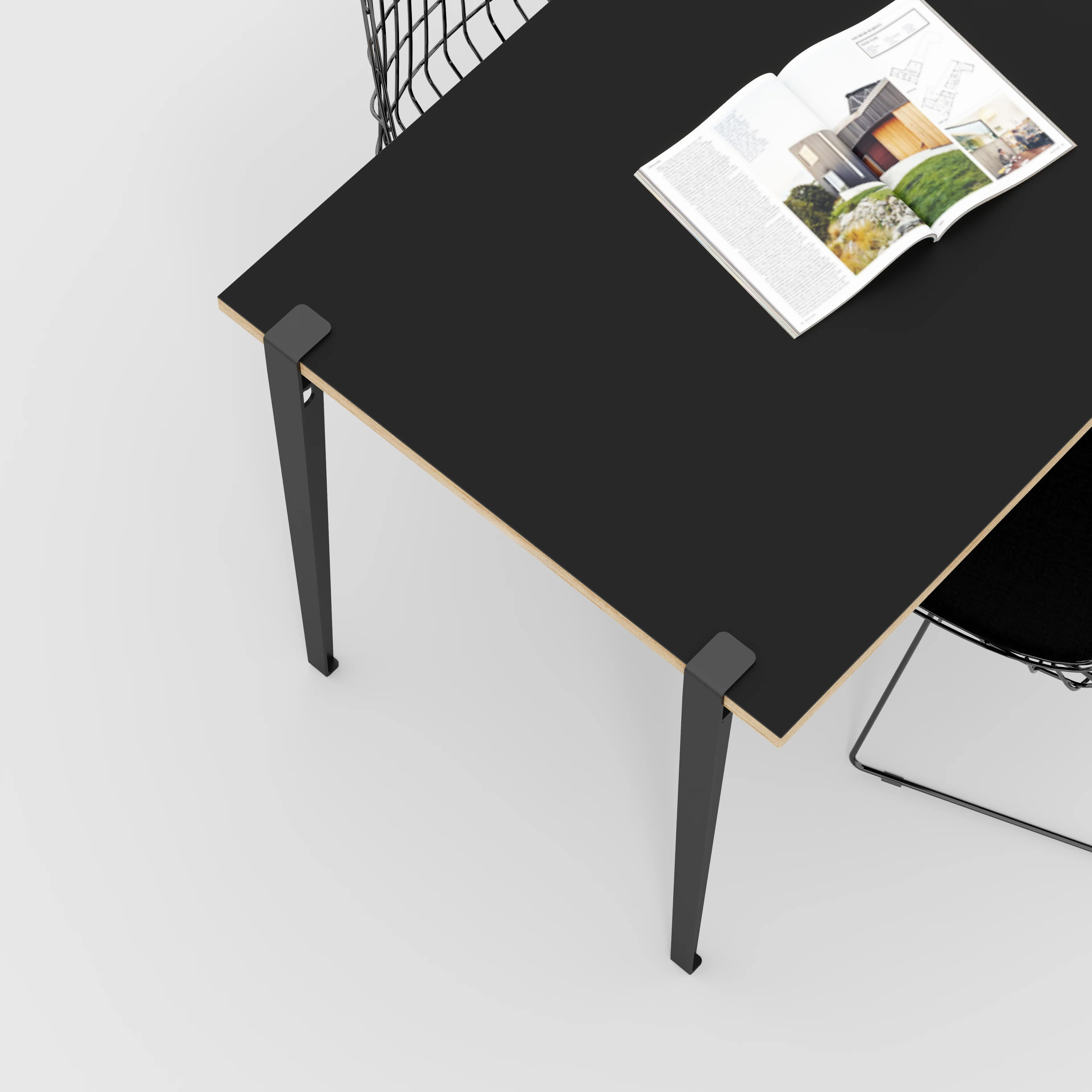 Plywood Wall Table with Black Tiptoe Legs and Brackets - Formica Diamond Black - 1200(w) x 800(d) x 750(h) - Image 3
