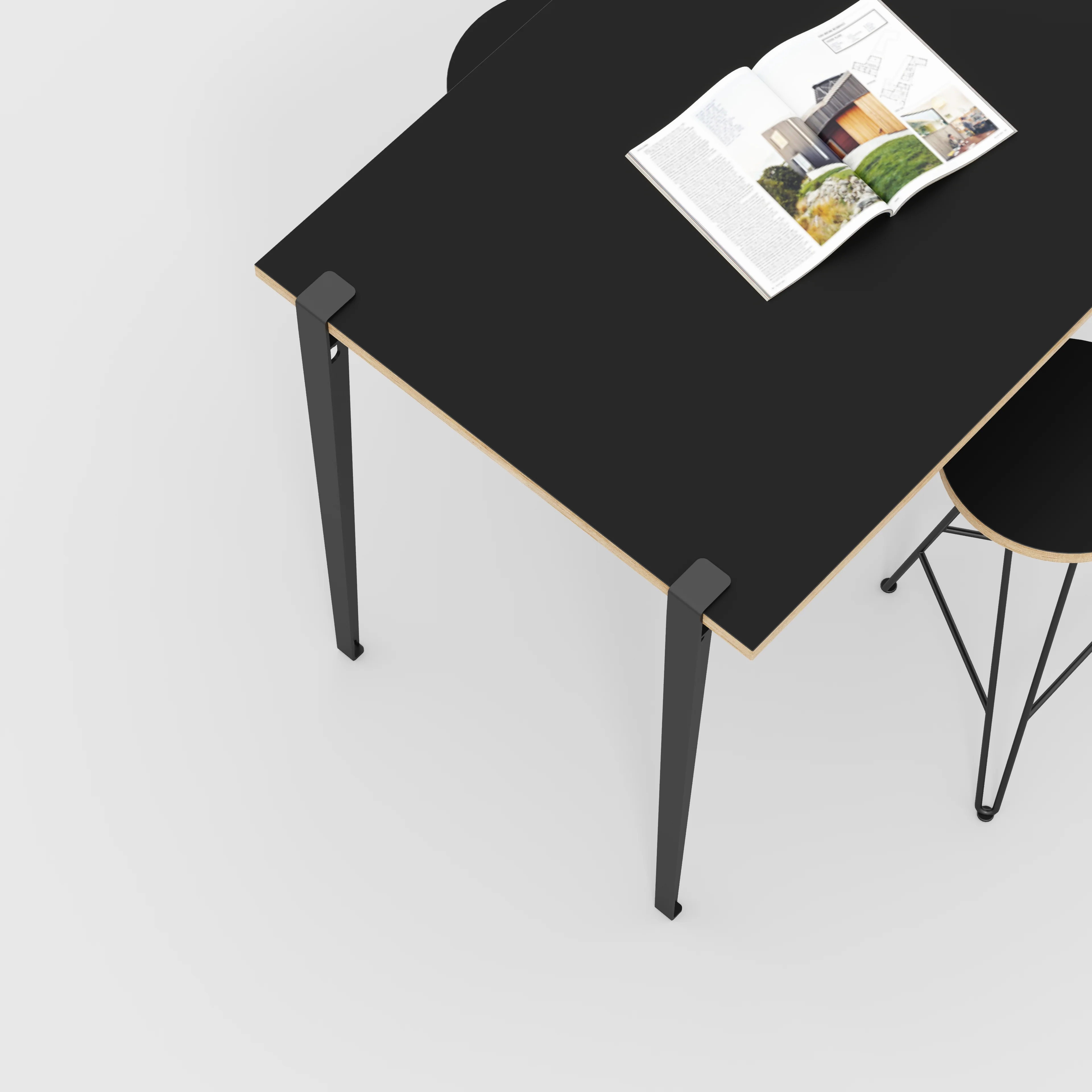 Plywood Wall Table with Black Tiptoe Legs and Brackets - Formica Diamond Black - 1200(w) x 800(d) x 900(h) - Image 3