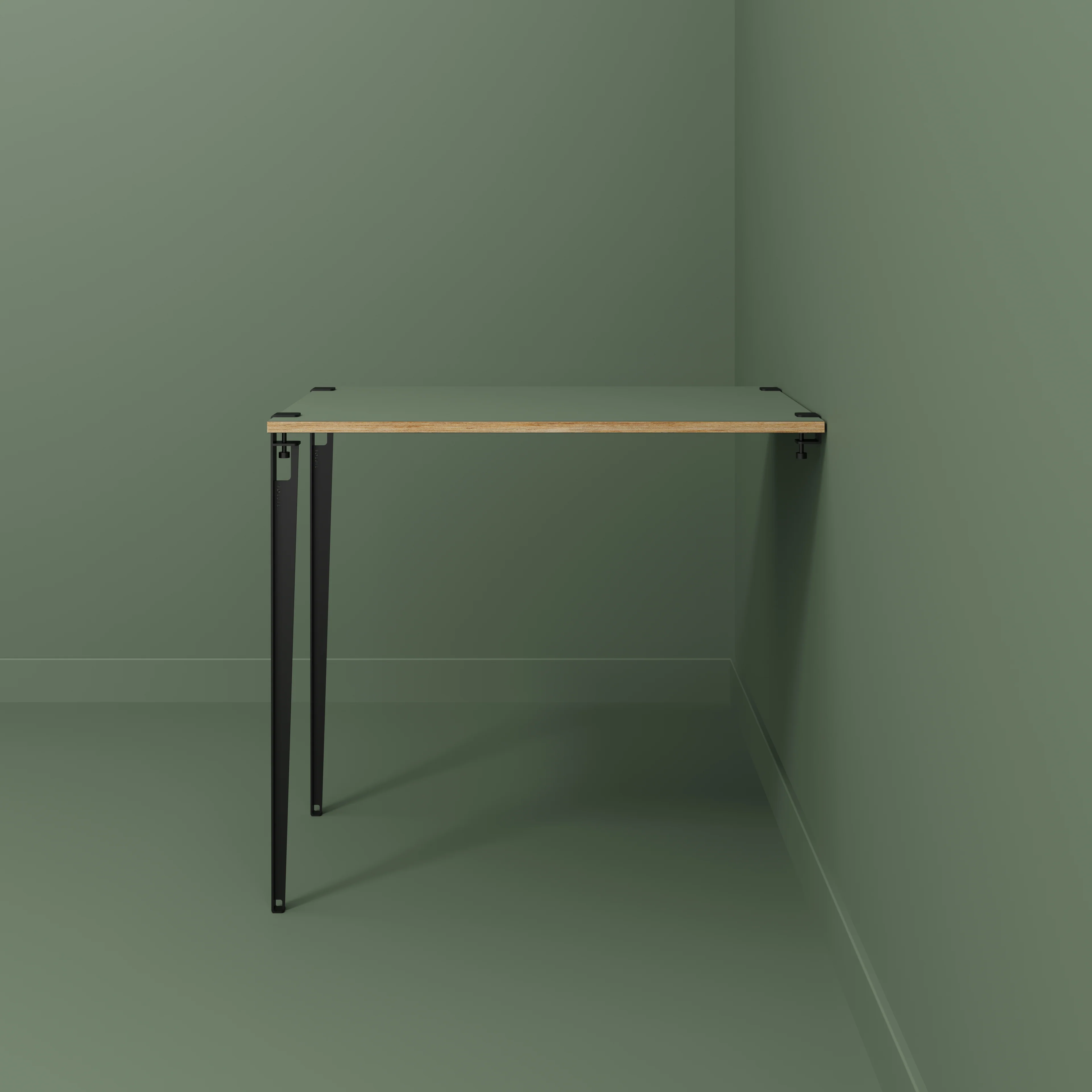 Plywood Wall Table with Black Tiptoe Legs and Brackets - Formica Green Slate - 1200(w) x 800(d) x 1100(h) - Image 2