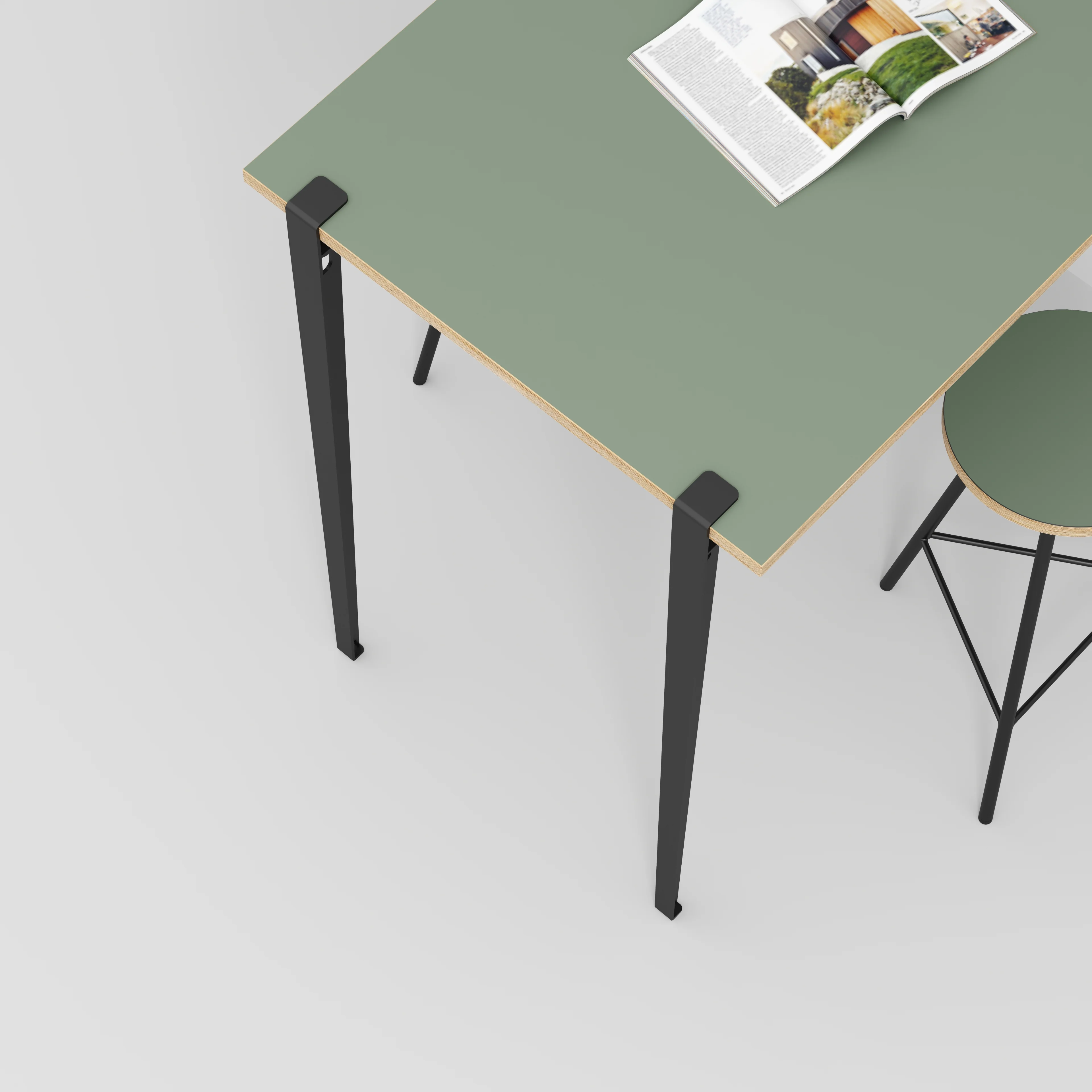 Plywood Wall Table with Black Tiptoe Legs and Brackets - Formica Green Slate - 1200(w) x 800(d) x 1100(h) - Image 3