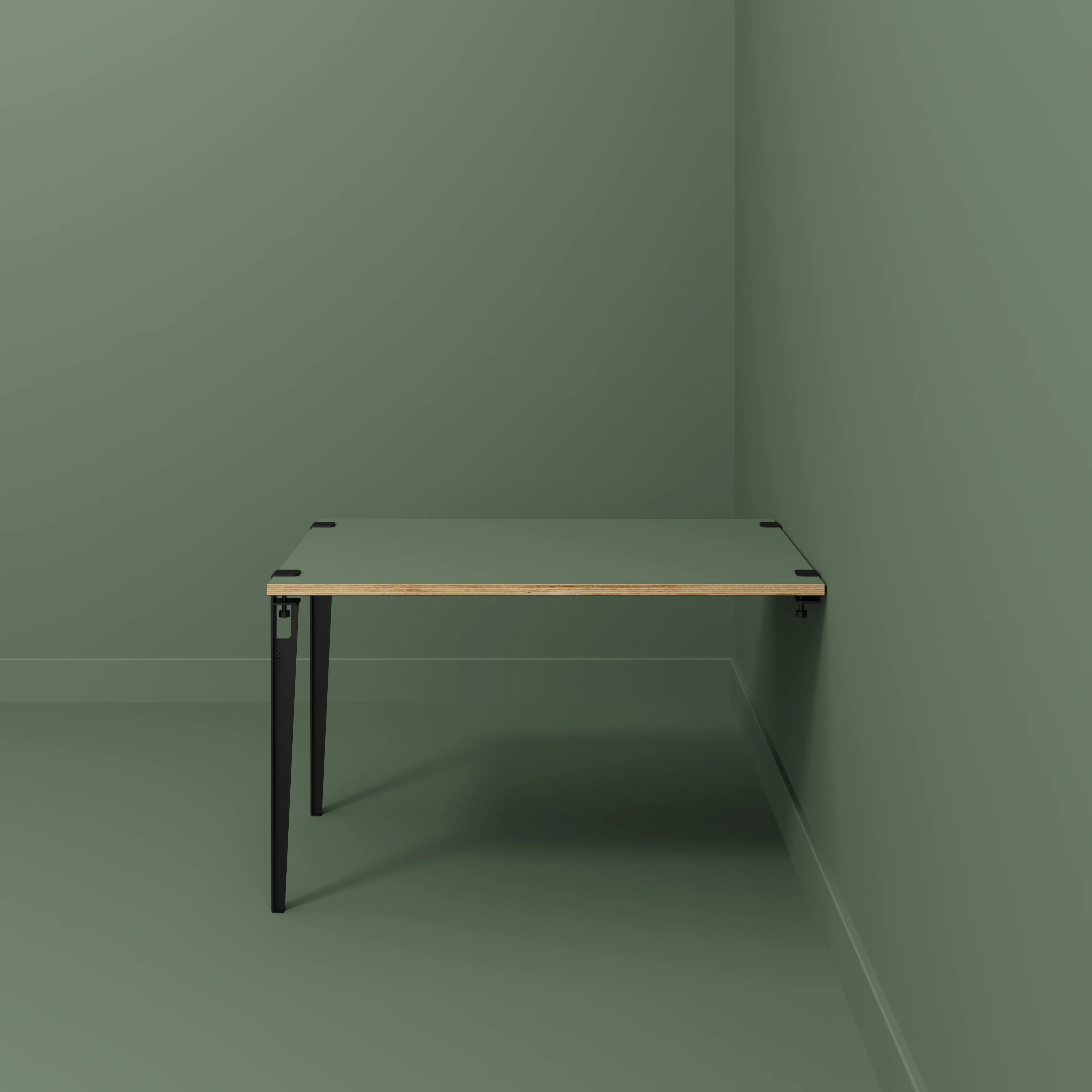 Plywood Wall Table with Black Tiptoe Legs and Brackets - Formica Green Slate - 1200(w) x 800(d) x 750(h) - Image 2