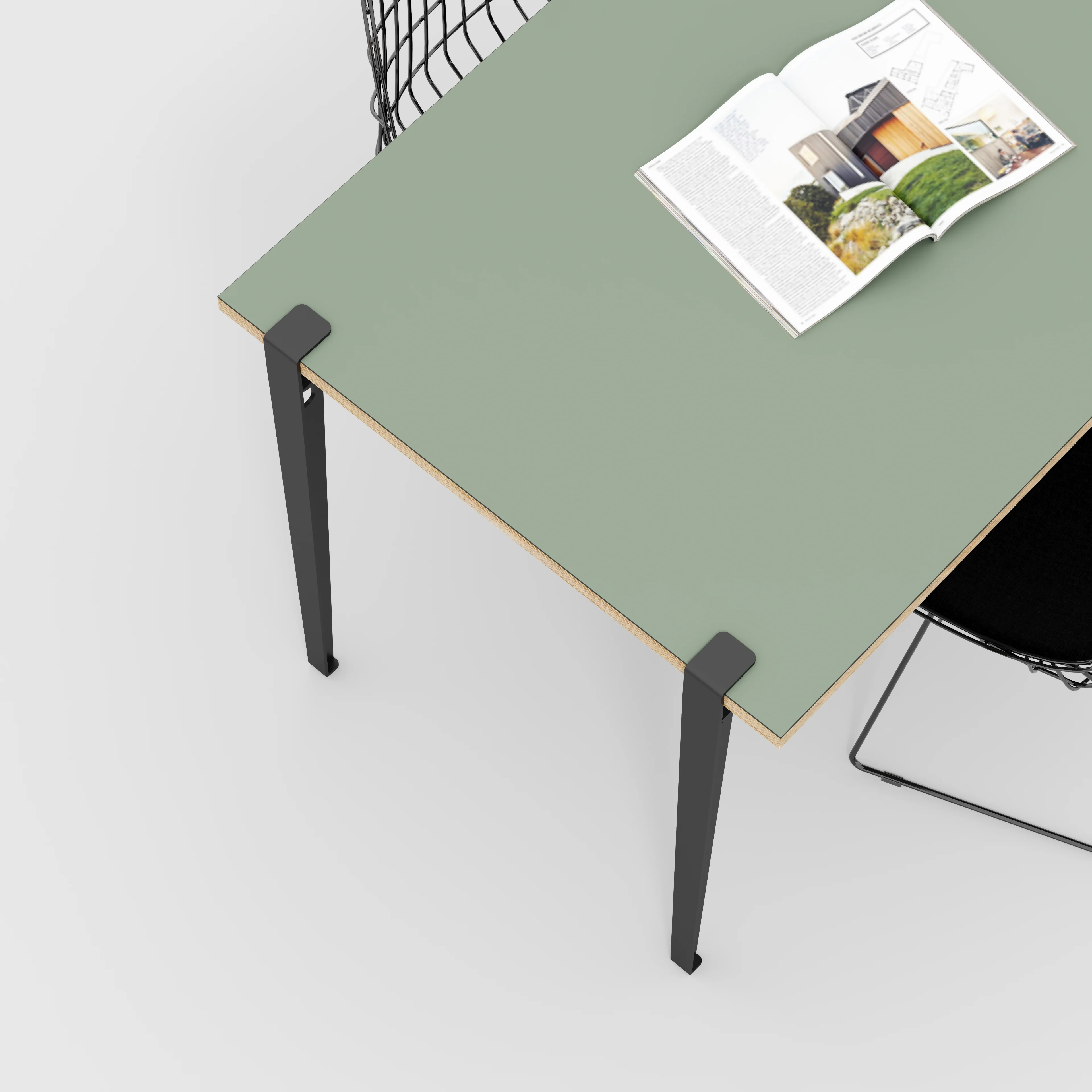Plywood Wall Table with Black Tiptoe Legs and Brackets - Formica Green Slate - 1200(w) x 800(d) x 750(h) - Image 3