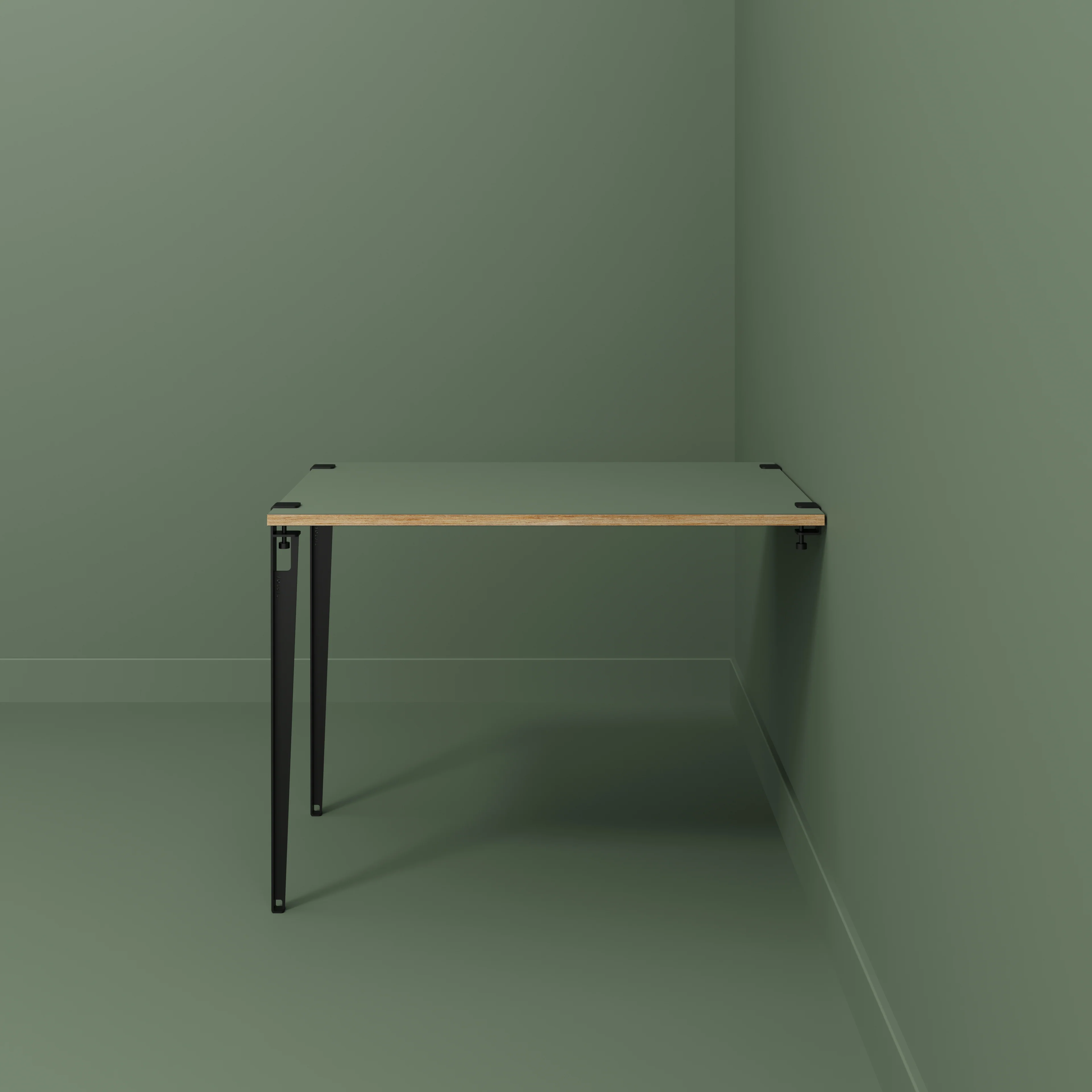 Plywood Wall Table with Black Tiptoe Legs and Brackets - Formica Green Slate - 1200(w) x 800(d) x 900(h) - Image 2