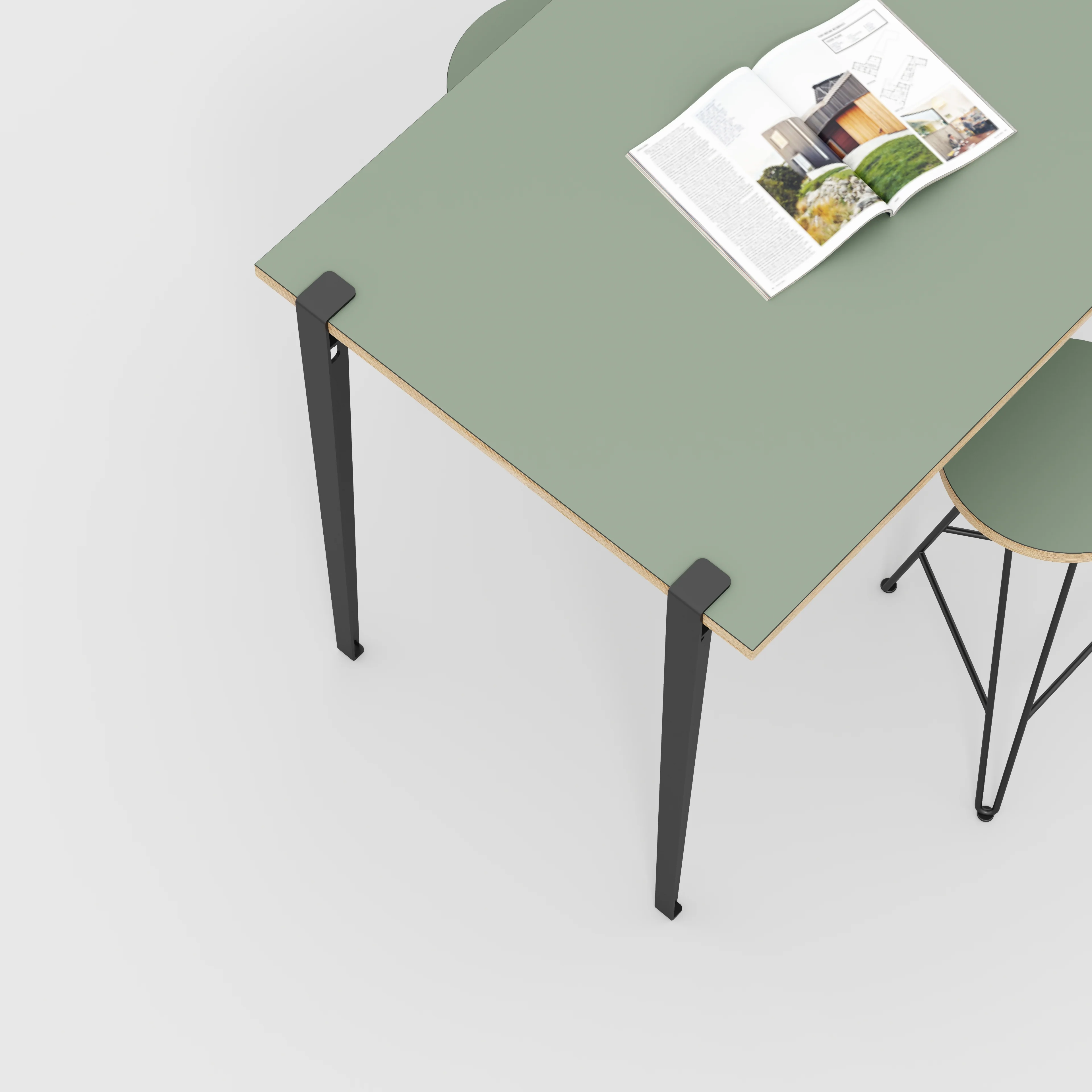 Plywood Wall Table with Black Tiptoe Legs and Brackets - Formica Green Slate - 1200(w) x 800(d) x 900(h) - Image 3