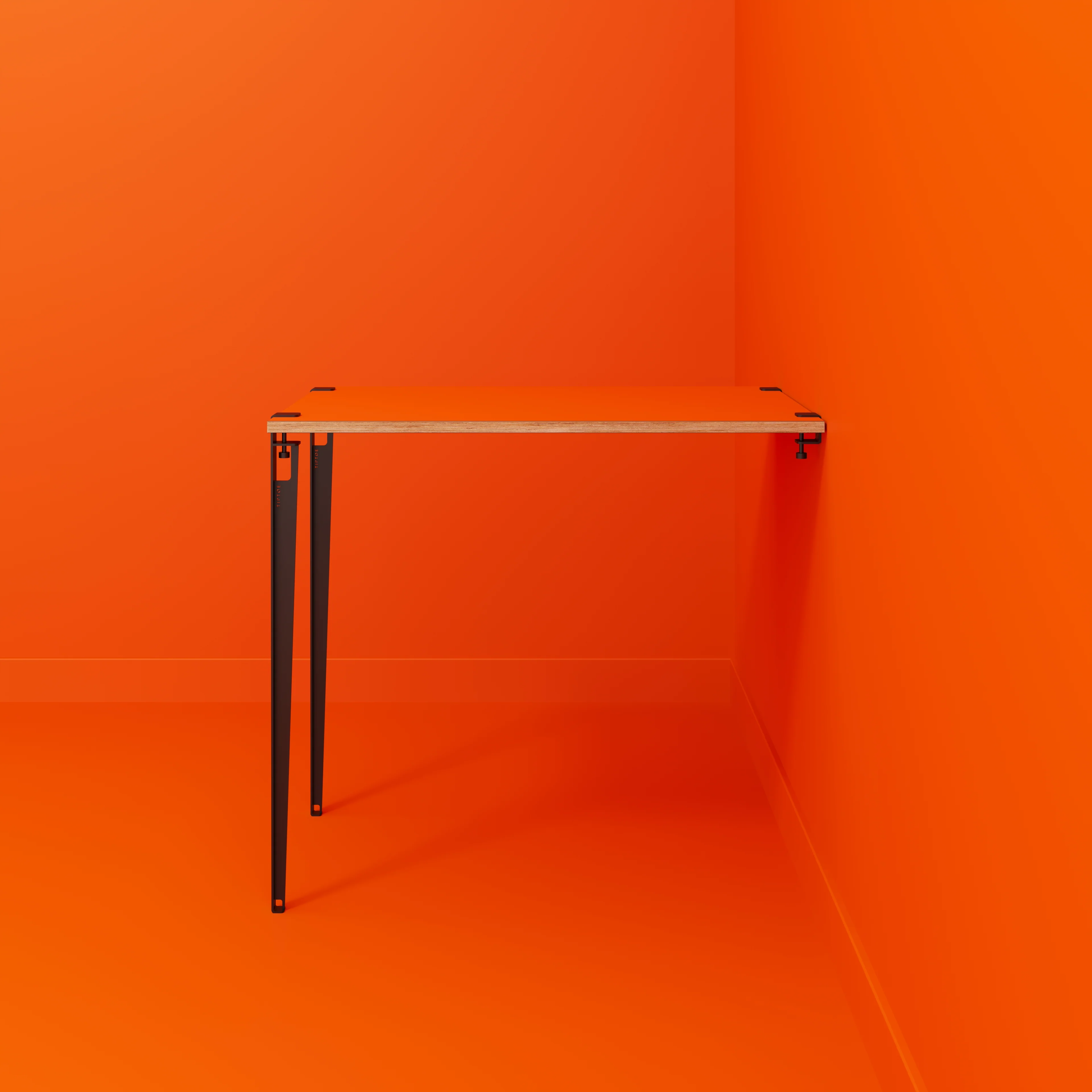 Plywood Wall Table with Black Tiptoe Legs and Brackets - Formica Levante Orange - 1200(w) x 800(d) x 1100(h) - Image 2