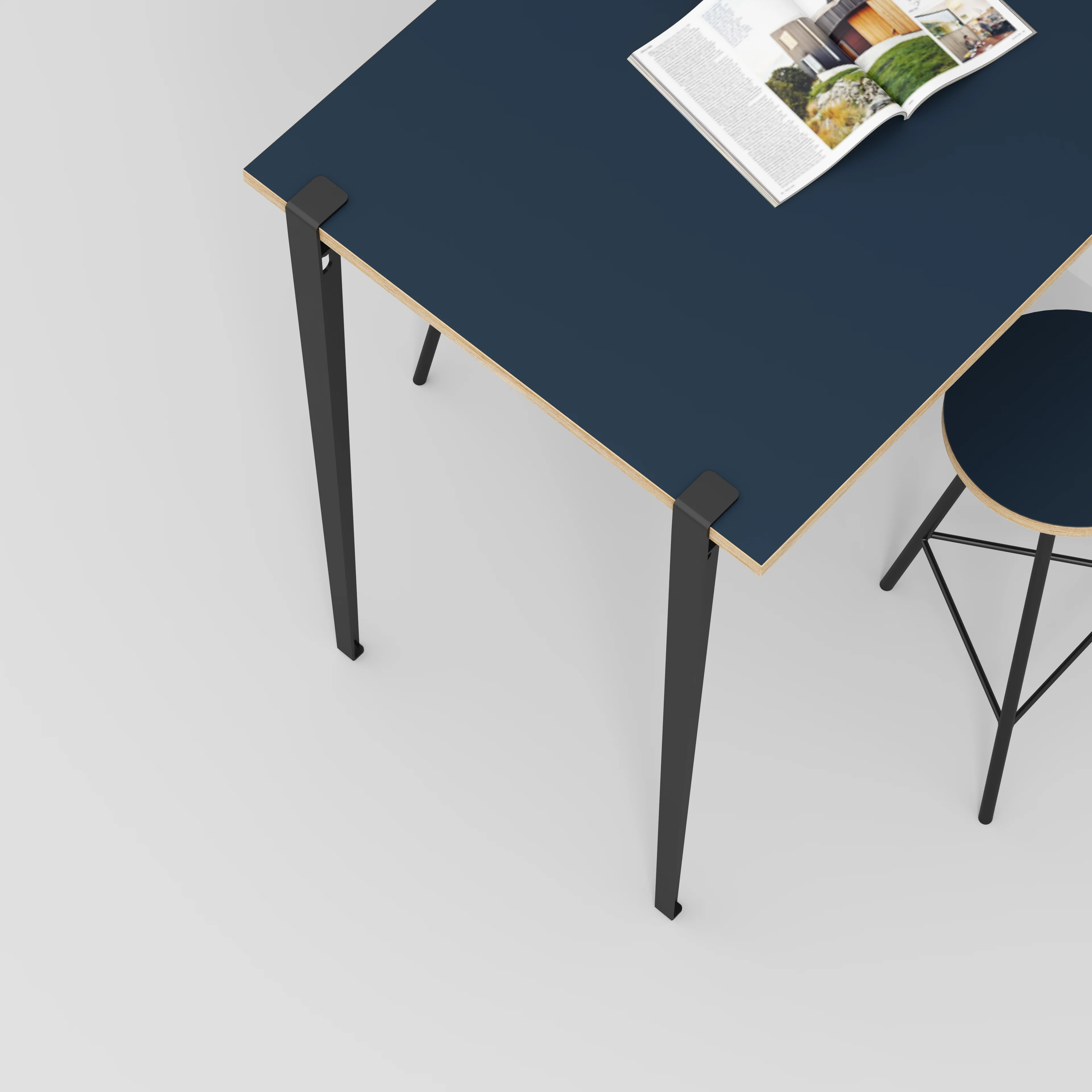 Plywood Wall Table with Black Tiptoe Legs and Brackets - Formica Night Sea Blue - 1200(w) x 800(d) x 1100(h) - Image 3