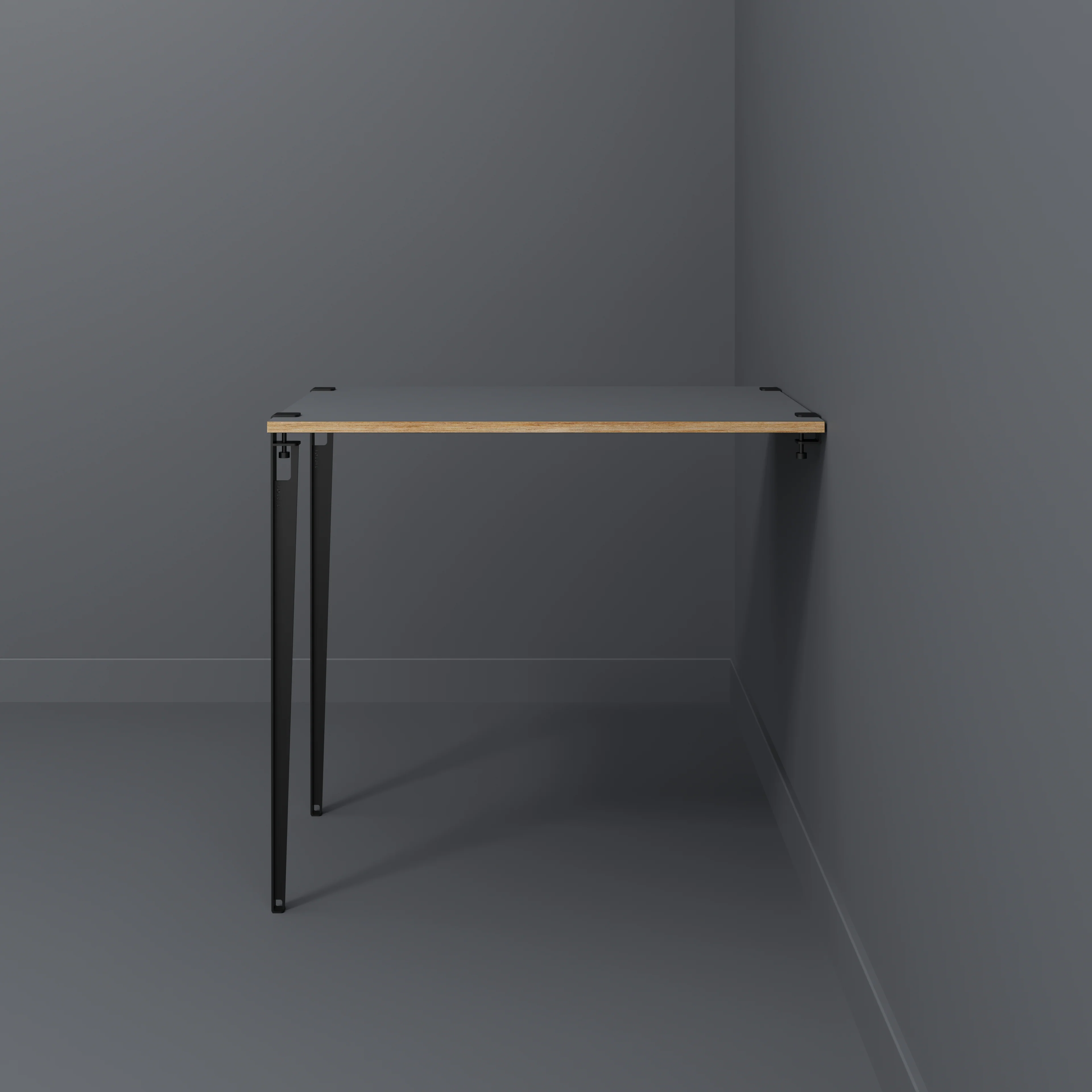 Plywood Wall Table with Black Tiptoe Legs and Brackets - Formica Tornado Grey - 1200(w) x 800(d) x 1100(h) - Image 2