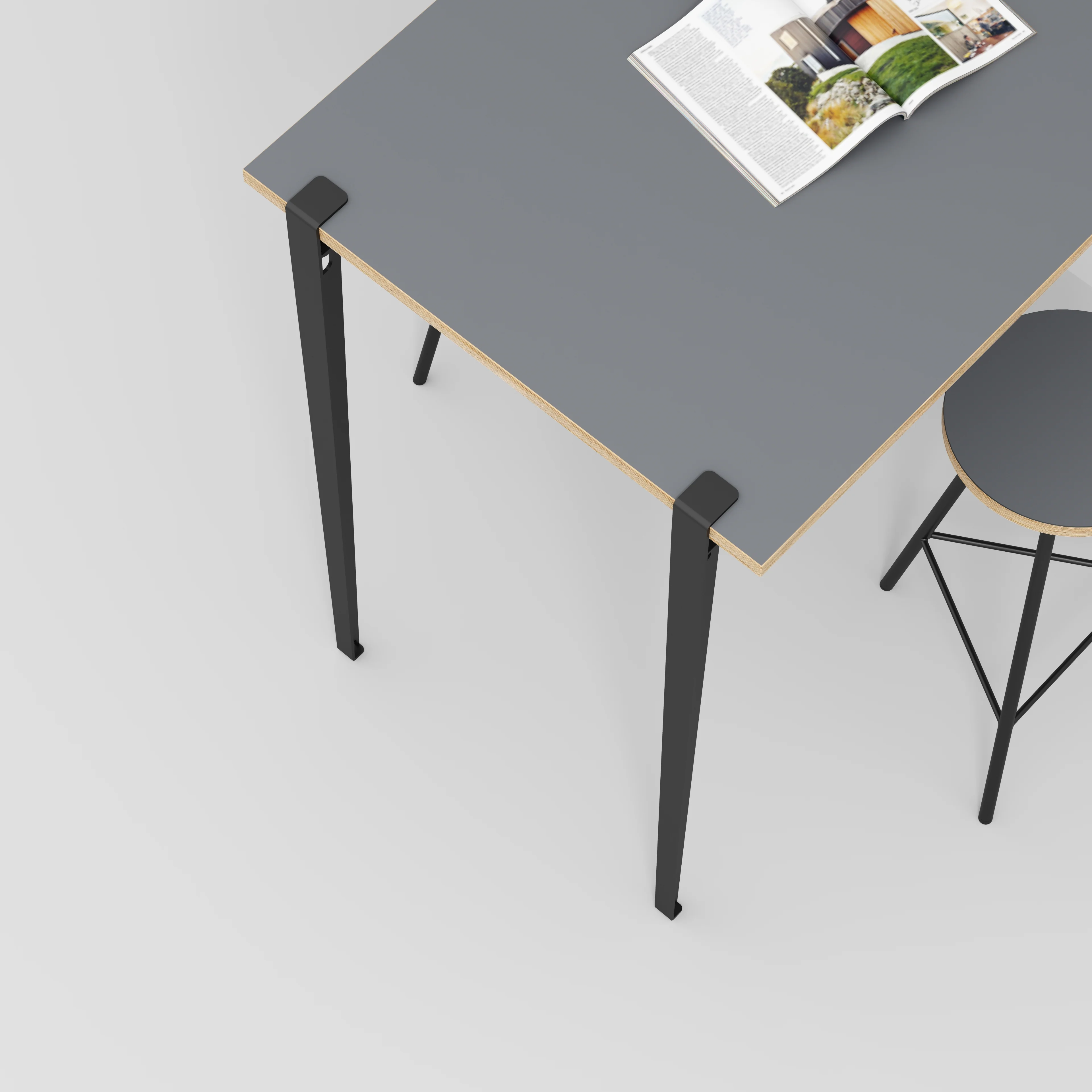 Plywood Wall Table with Black Tiptoe Legs and Brackets - Formica Tornado Grey - 1200(w) x 800(d) x 1100(h) - Image 3