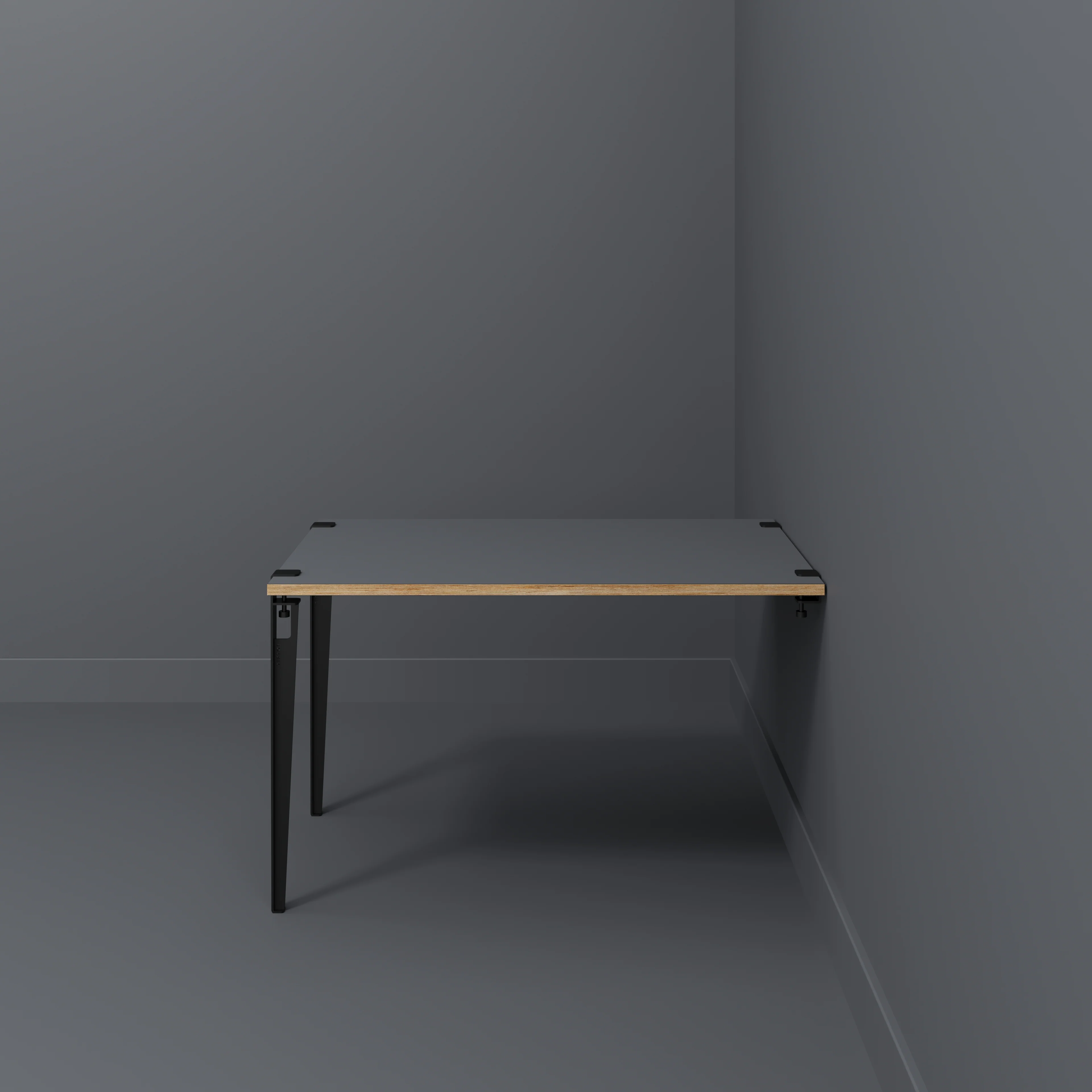 Plywood Wall Table with Black Tiptoe Legs and Brackets - Formica Tornado Grey - 1200(w) x 800(d) x 750(h) - Image 2