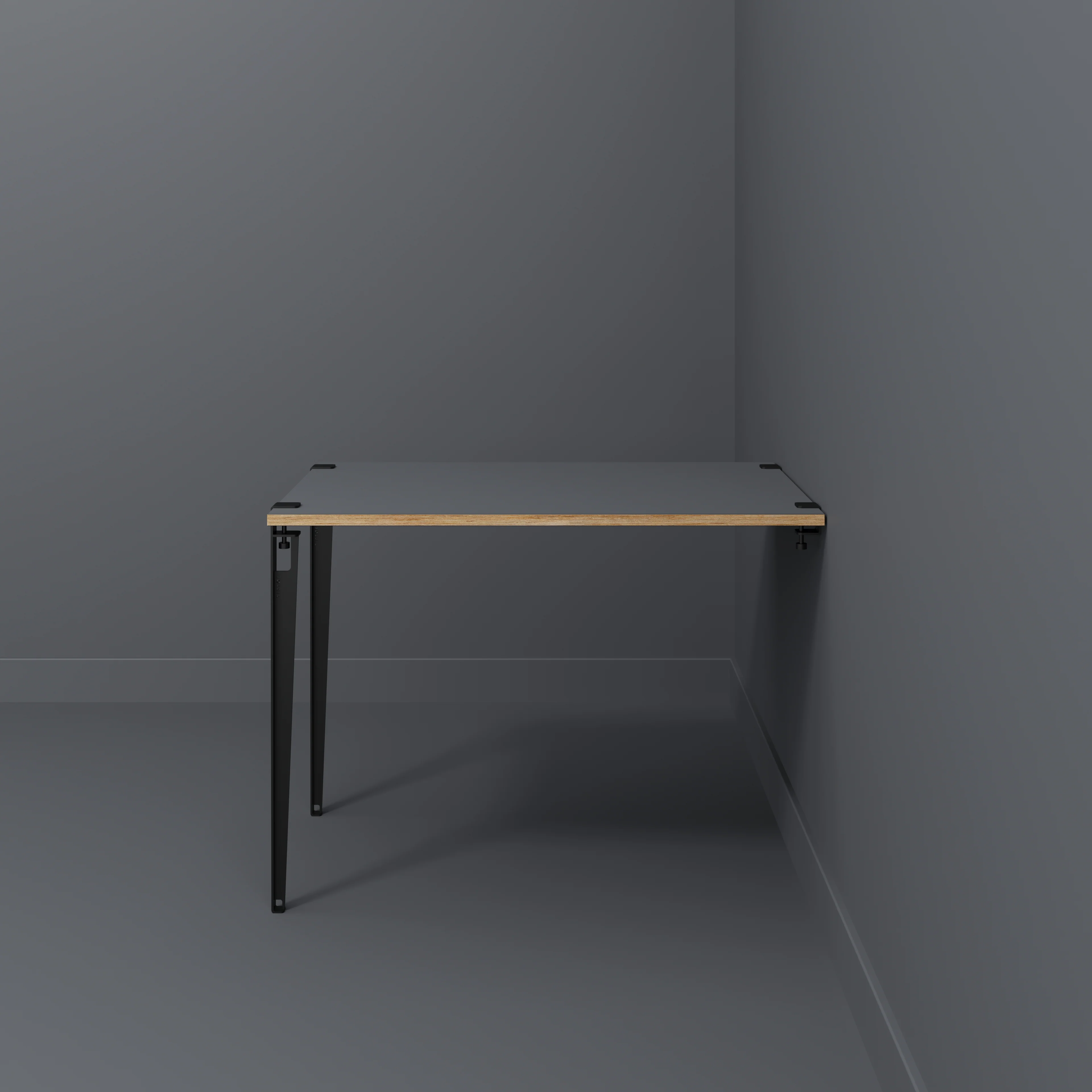 Plywood Wall Table with Black Tiptoe Legs and Brackets - Formica Tornado Grey - 1200(w) x 800(d) x 900(h) - Image 2